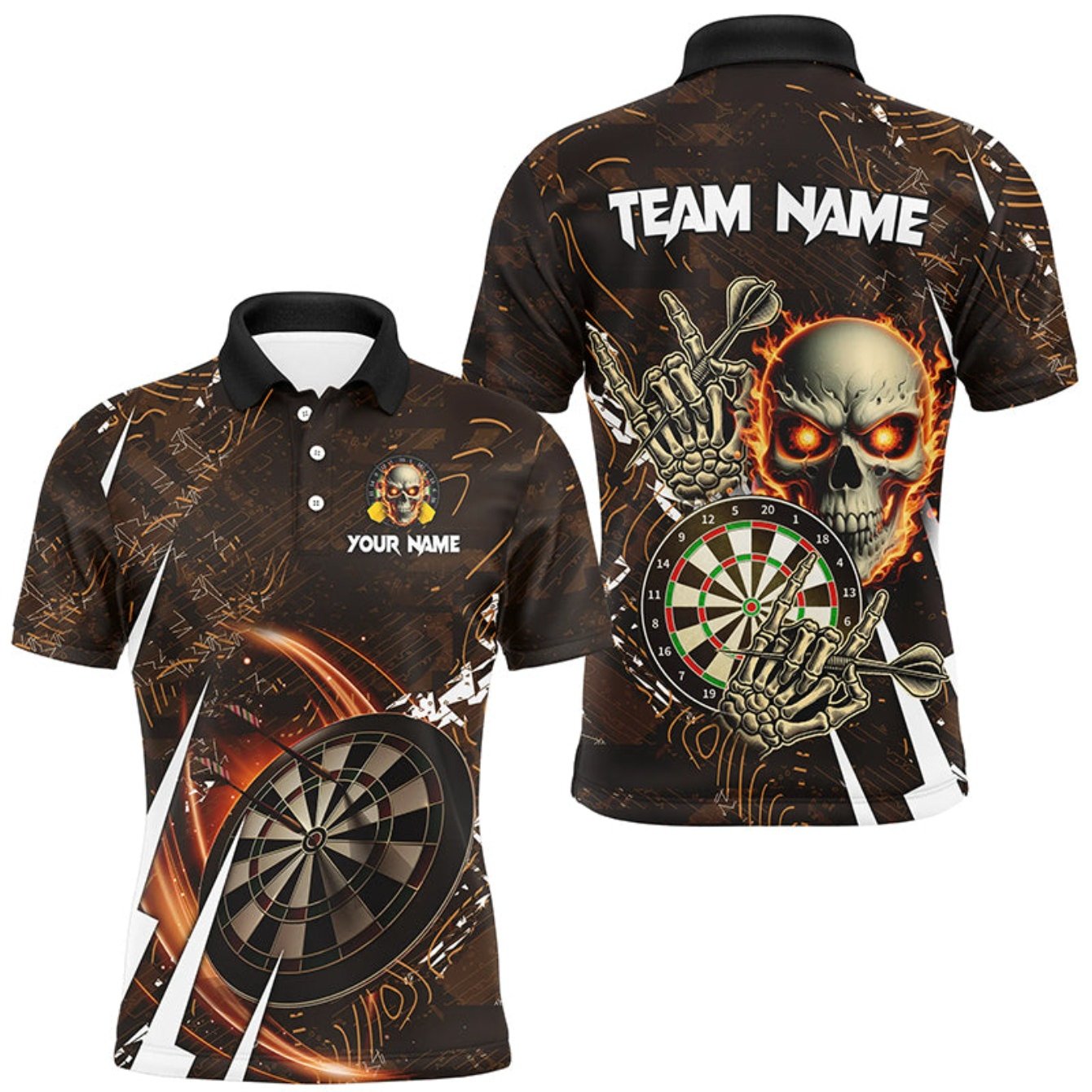 TEMU Men's Personalized 3d Skull & For Dart Design Shirt - Custom Team Name/text, & Orange Sports Jersey With For Dartboard Print, Casual Round Neck