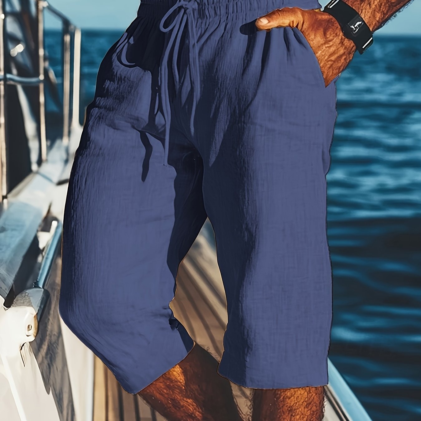 TEMU Herren Frühling Sommer Neue Lockere Bequeme Lässige Leinen Atmungsaktive Sportliche Strand Bermuda Shorts, Vielseitiger Lässiger Lockerer Stil