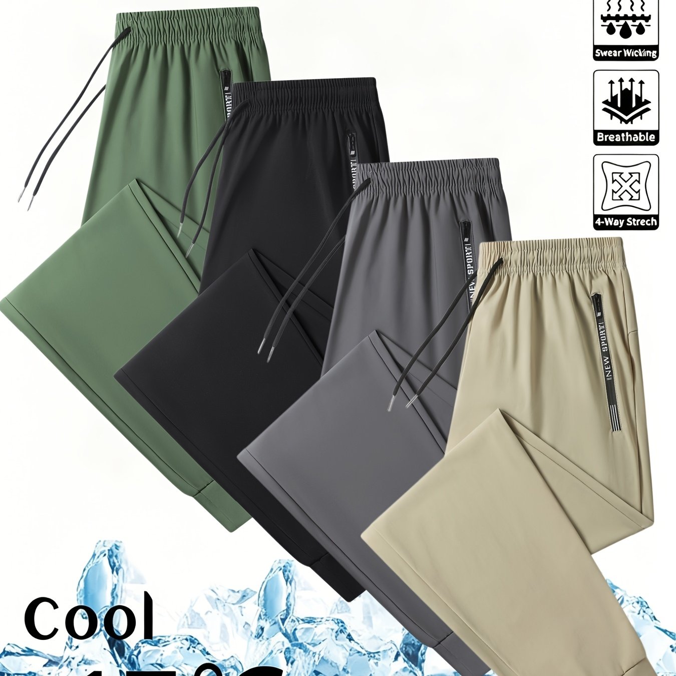 TEMU 4pcs Set Of Men's Casual Athletic Long Pants, Unisex Joggers For Couples, Breathable Cooling Spring Summer Stretch Drawstring Solid Versatile