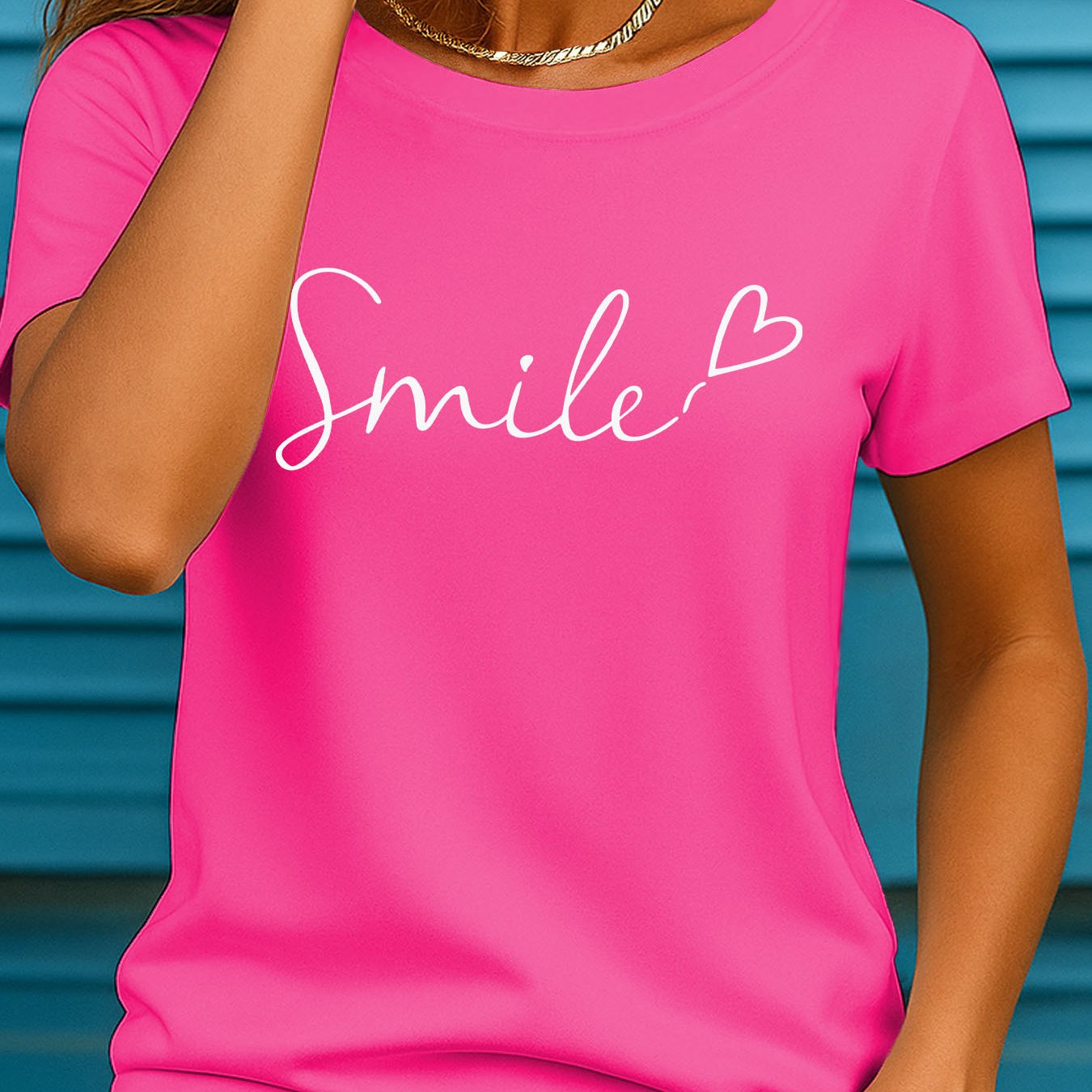 TEMU Women's Soft Breathable Summer T-shirt - Casual Round Neck Short Sleeve Blouse-compatible Suitable For For Body Types, Non- Opaque Letter Print