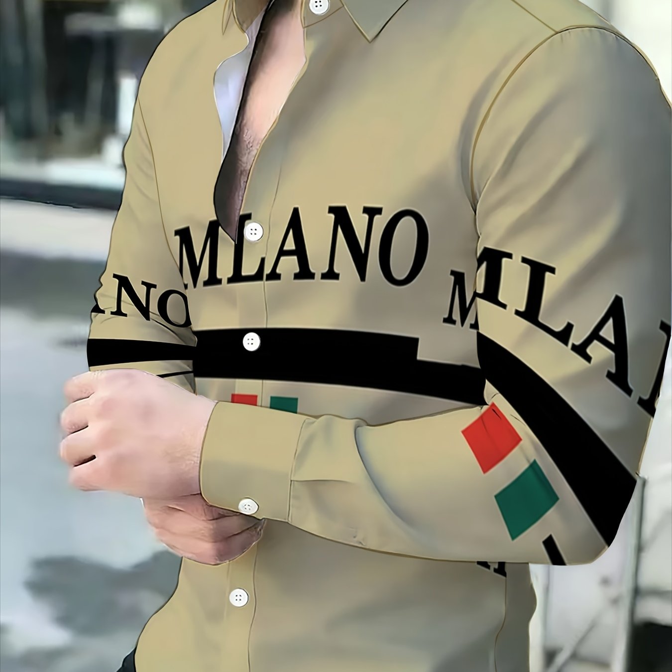 TEMU Men's Business Casual Print Long-sleeved Shirt, Fashionable Slim-fit Spring And Summer , Easy And Elegant Commuter Versatile Trendy Shirt