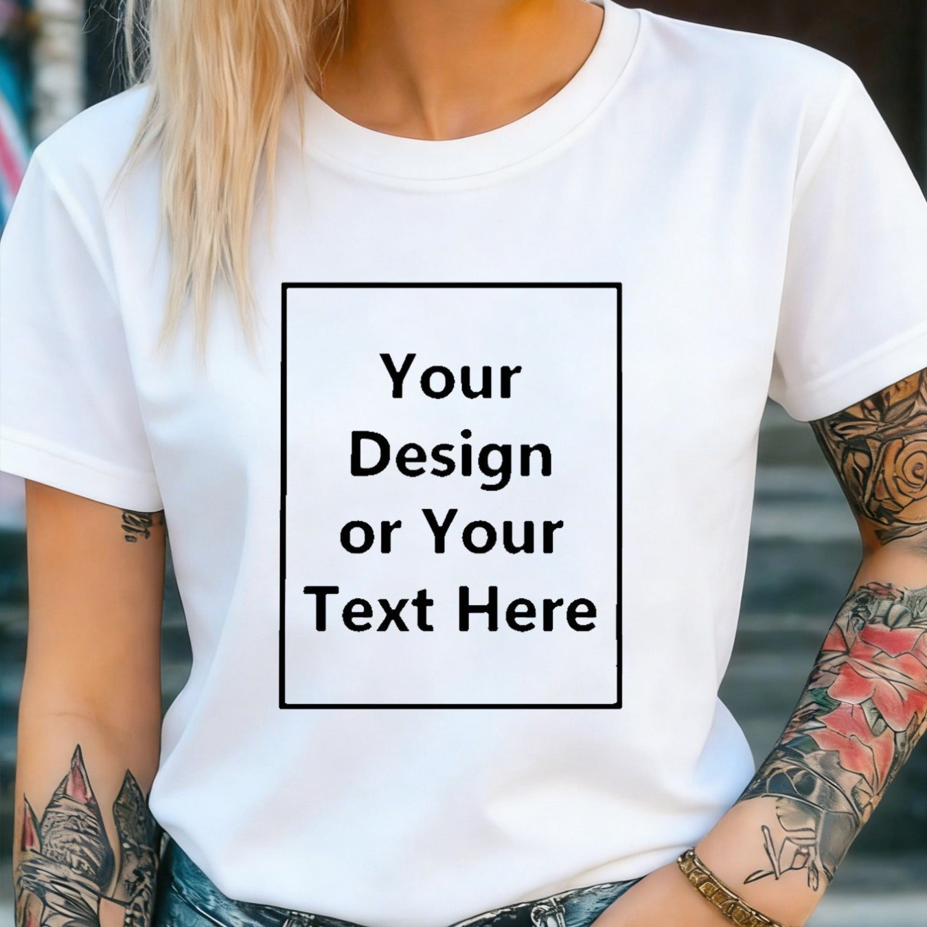 TEMU Custom Photo/text Personalized Round Neck T-shirt - Women's Unisex Loose Short Sleeve, Customize Your Own Picture And Text, , Suitable For Team