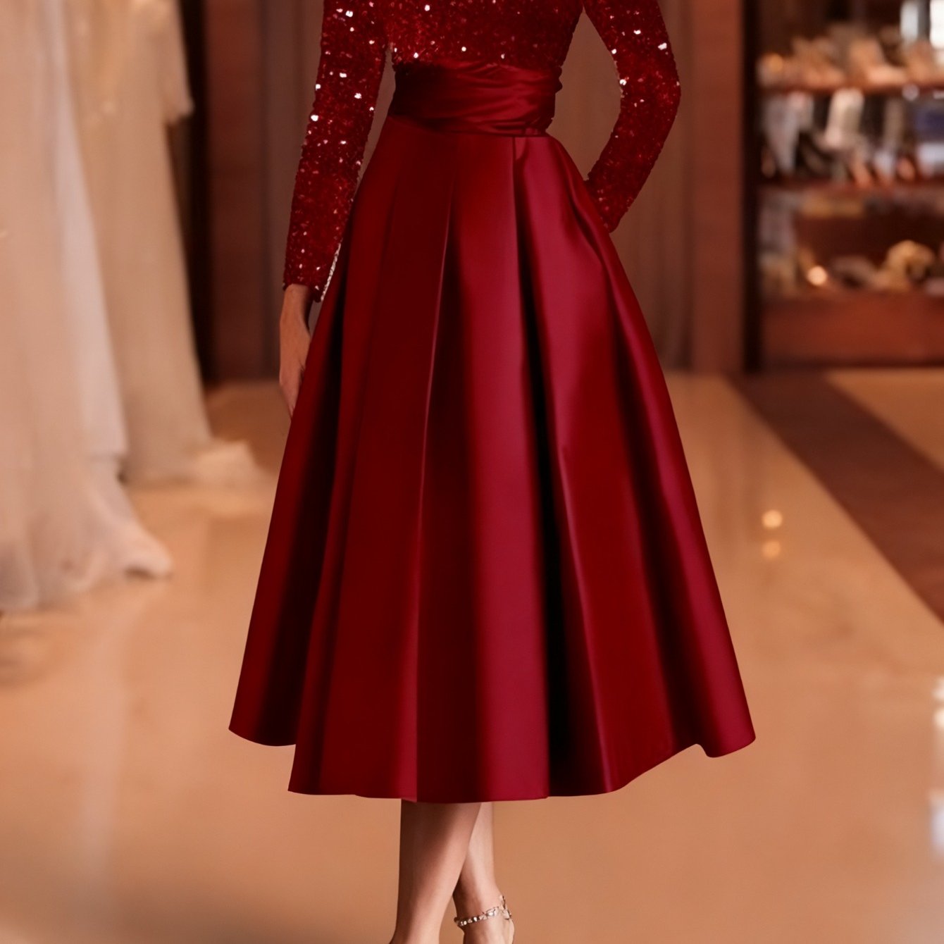 Women's Four-season Dress | Banquet-style Long-sleeved, Waist-tightening, Flared Design, Fully Showcasing A And Temperament, Suitable For Evening Dinners, Parties, And Formal Occasions