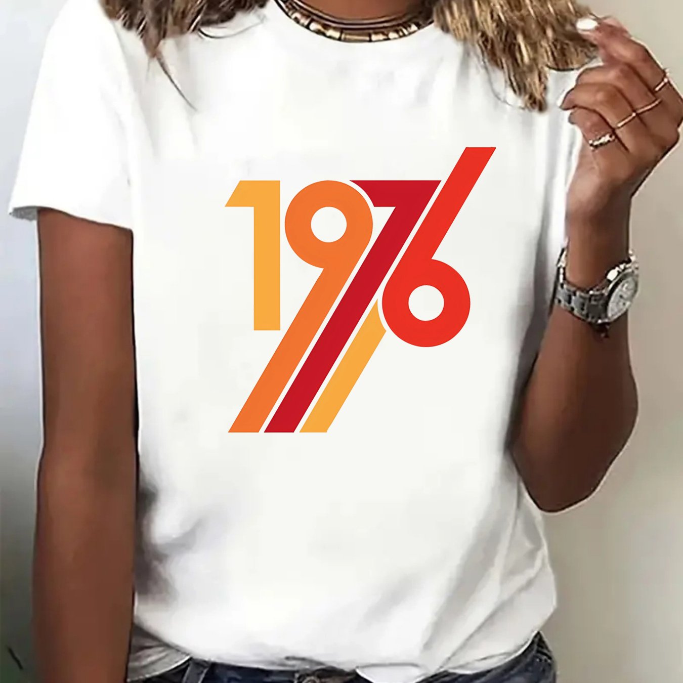 TEMU Un T-shirt à col rond imprimé 1976, et pour femmes, parfait pour décontracté de printemps et d'été