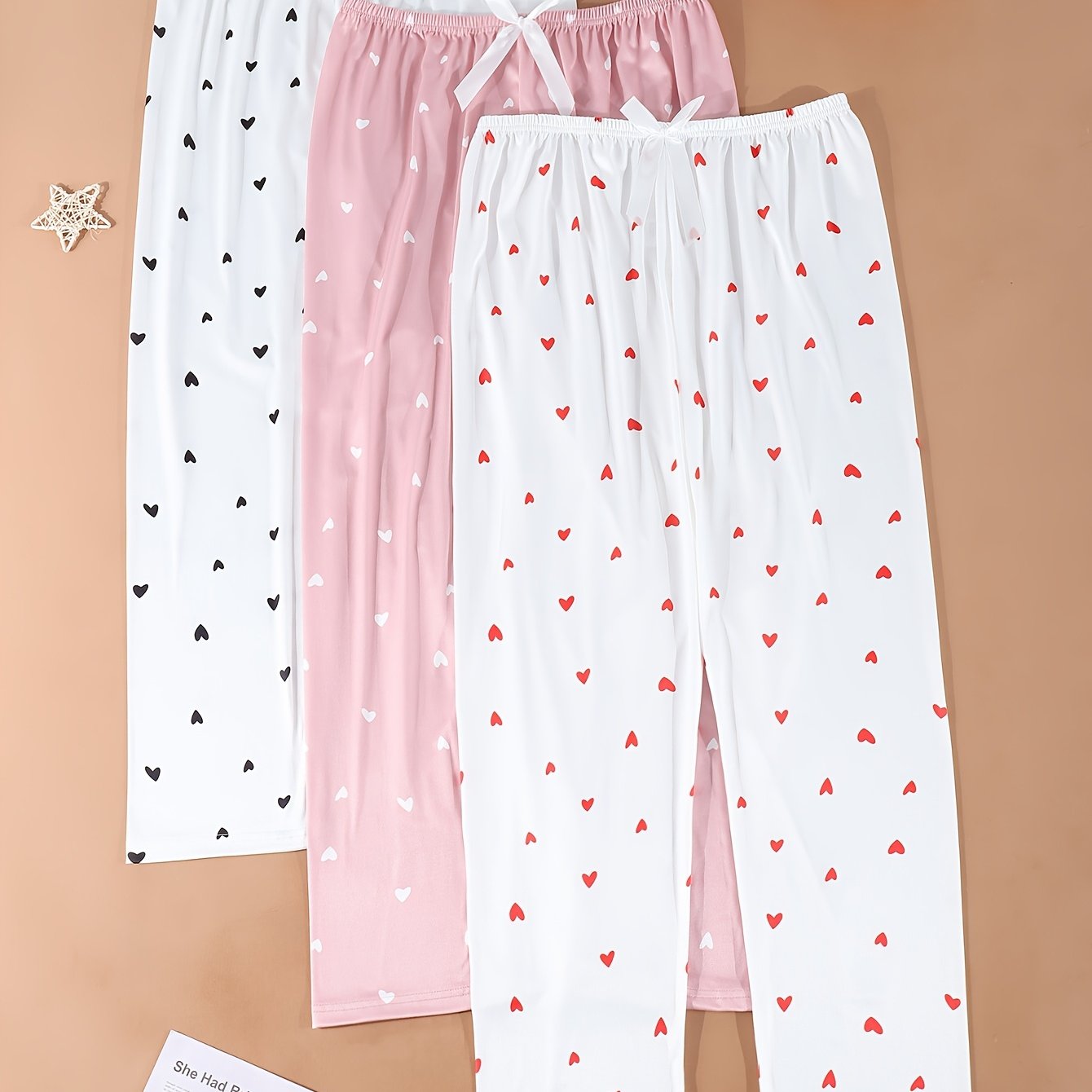 Image of 3pcs Heart Print Women's Long Pants Set