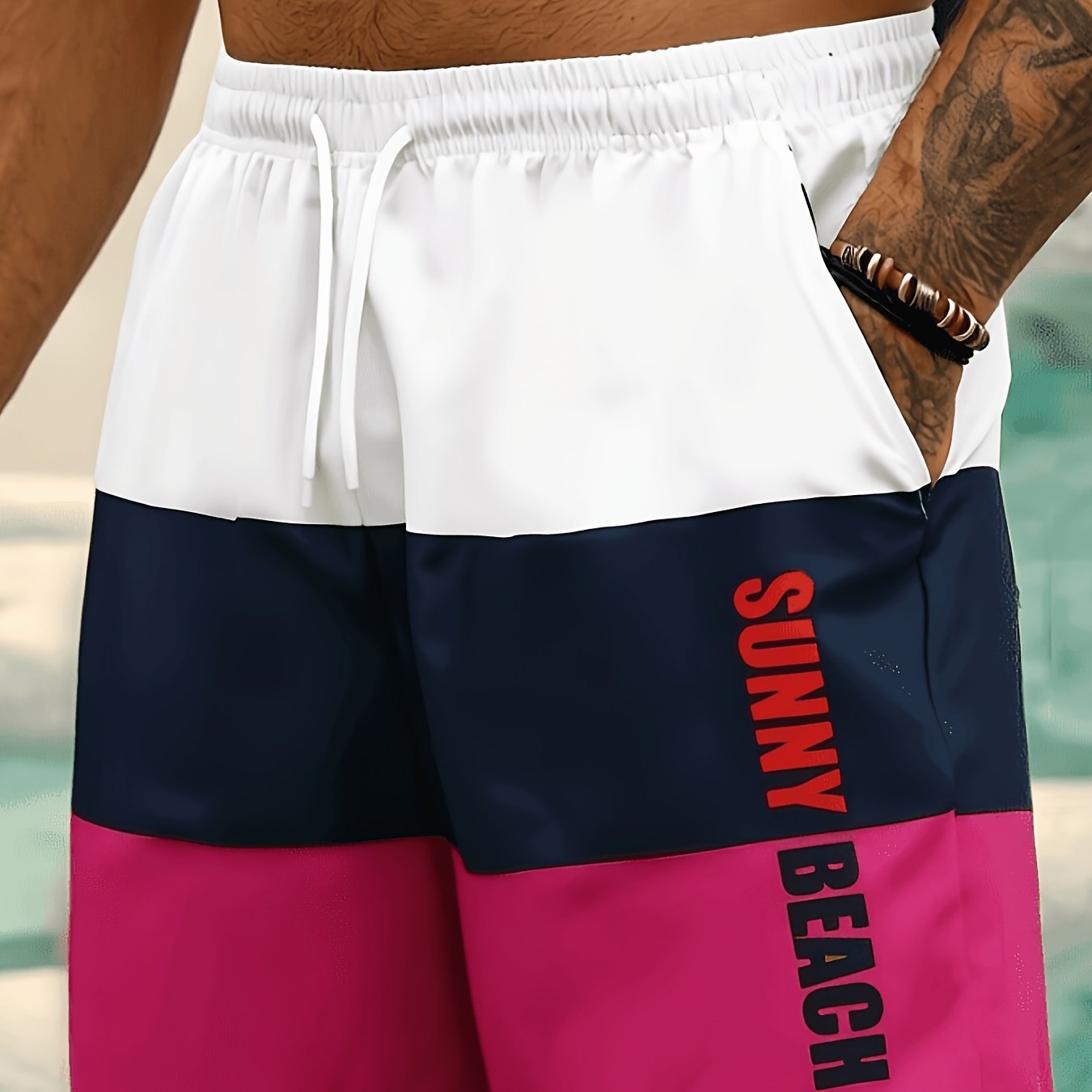 TEMU Printed Design - Non-textured Plus Size Men's Summer Fashion Beach Shorts