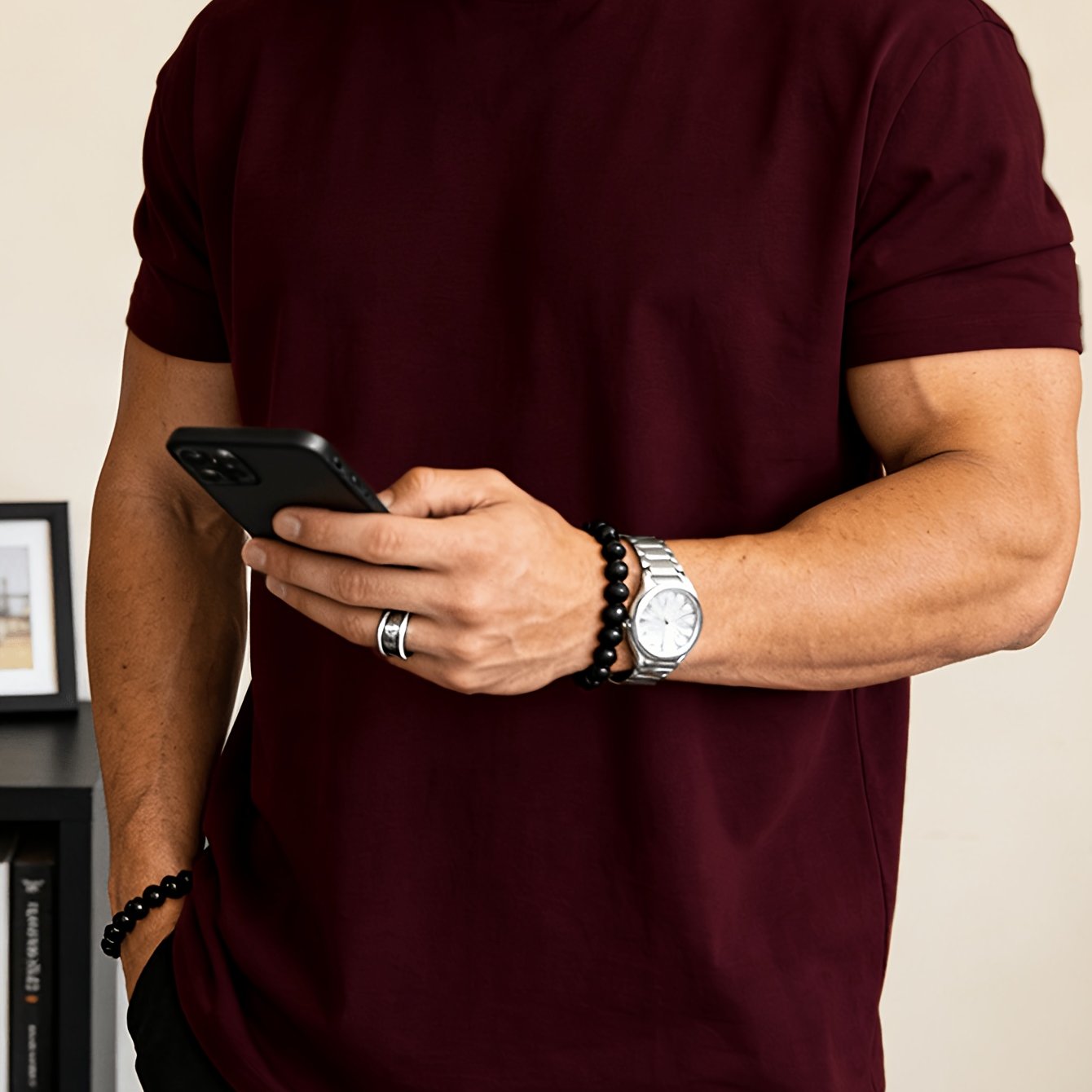 TEMU Men's Casual Solid Color T-shirt - Soft Casual Attire For Home And | Round Neck Design, Ideal For Fitness, Running, And Relaxation |