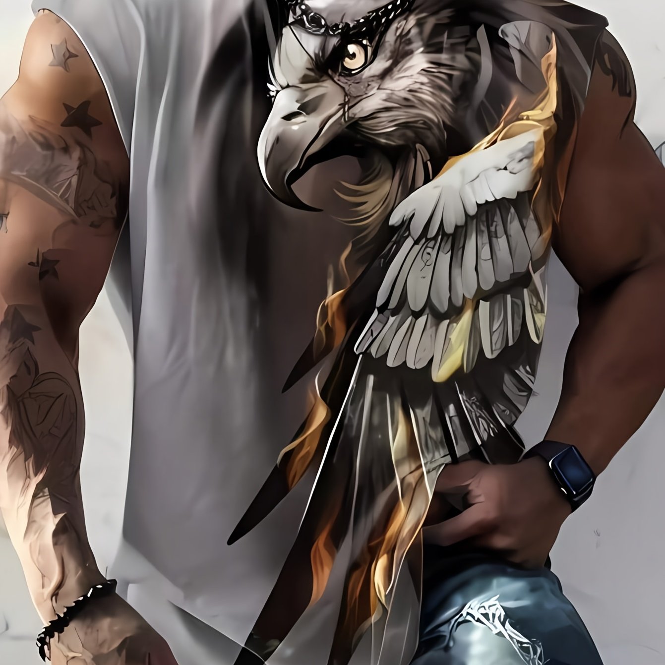 TEMU Men's Tank Top With 3d Printed Domineering Golden Eagle Pattern, , Ideal For Summer Outdoor Leisure Sports And Seaside Vacations