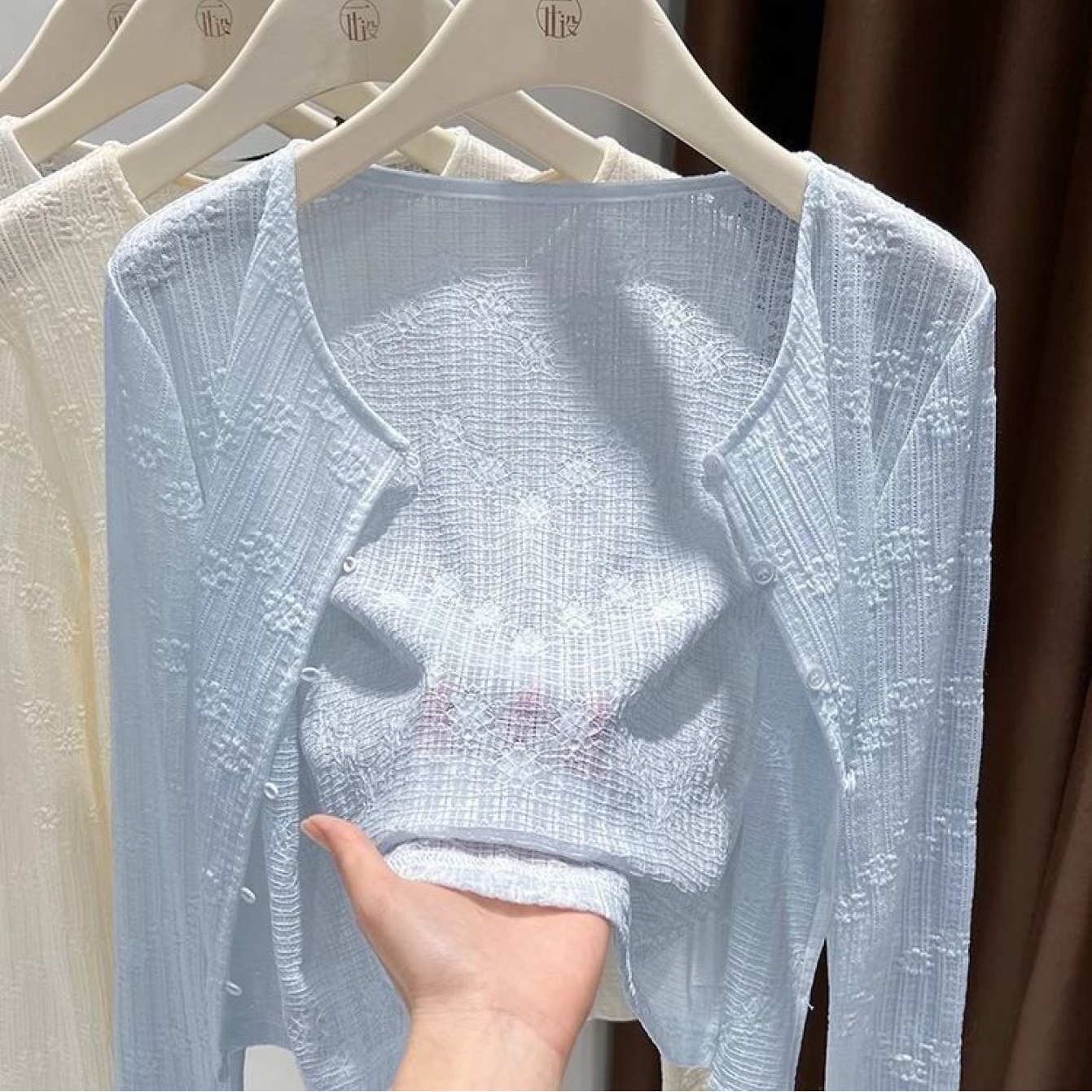 TEMU 【商品名】衣類、ジャカード サスペンダー スカート、カーディガン、夏用 長袖 薄手 ビーチ レディース、フラッグ付き