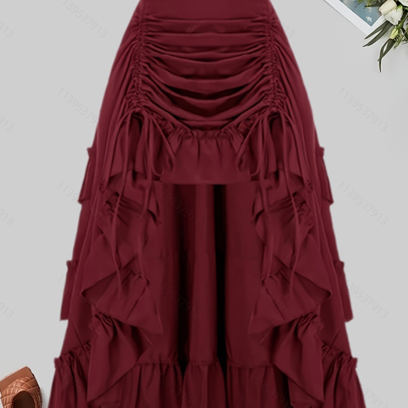 TEMU Front Pleated Design Gothic Dark Skirt With Elastic Waist Cake Skirt, Midi Length