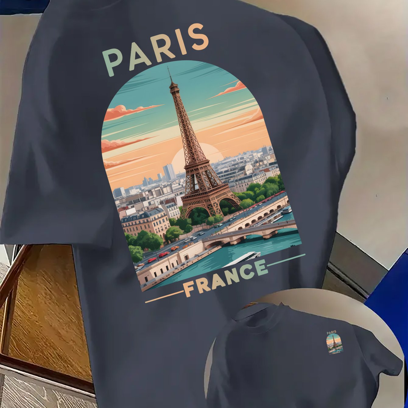 TEMU T-shirt tendance pour homme avec motif de Eiffel à Paris - Streetwear décontracté, coupe régulière, haut d'été à manches courtes, idéal pour les