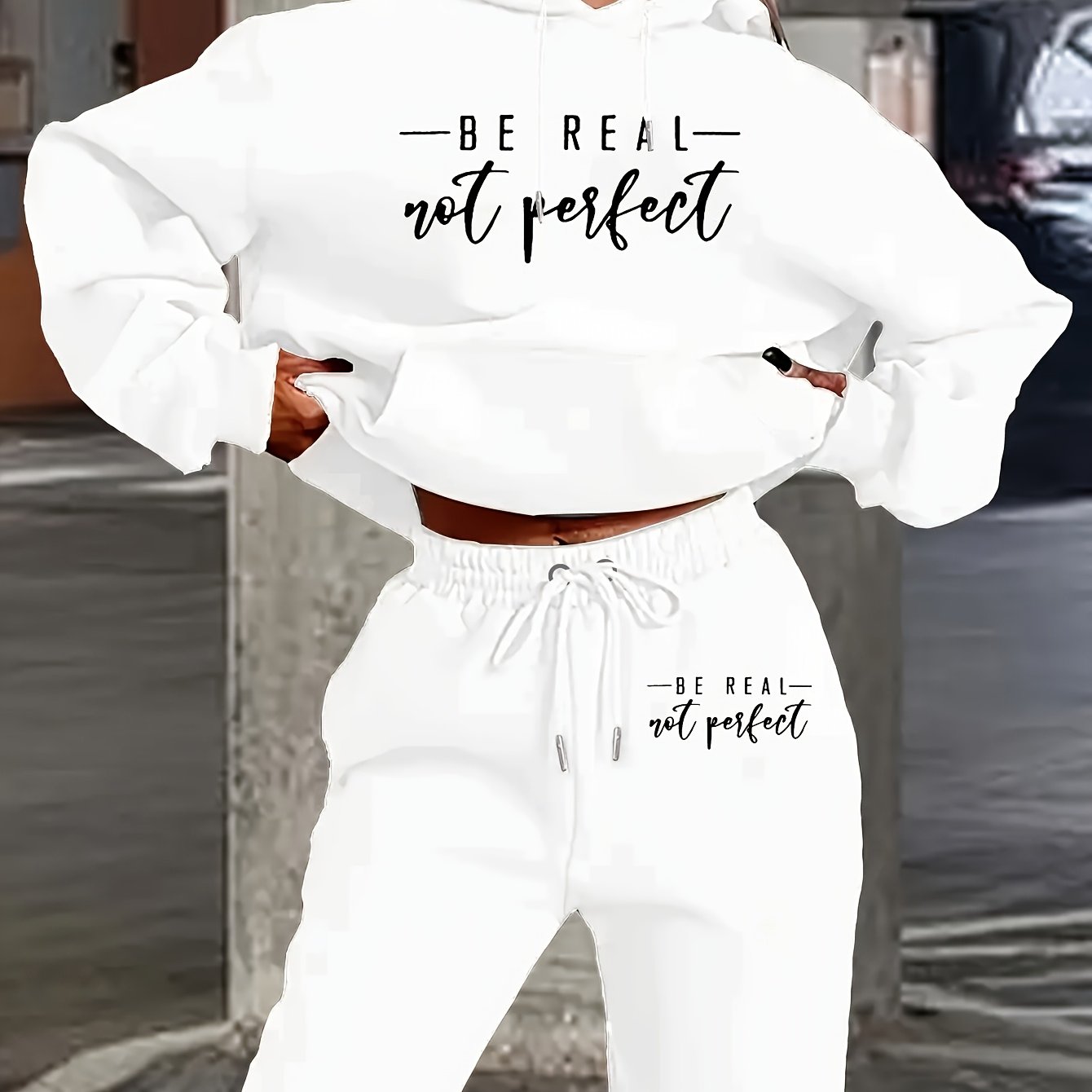 TEMU Women's Clothing Featuring A Two-piece Set With A Hoodie And Pants, Designed With Letter Prints
