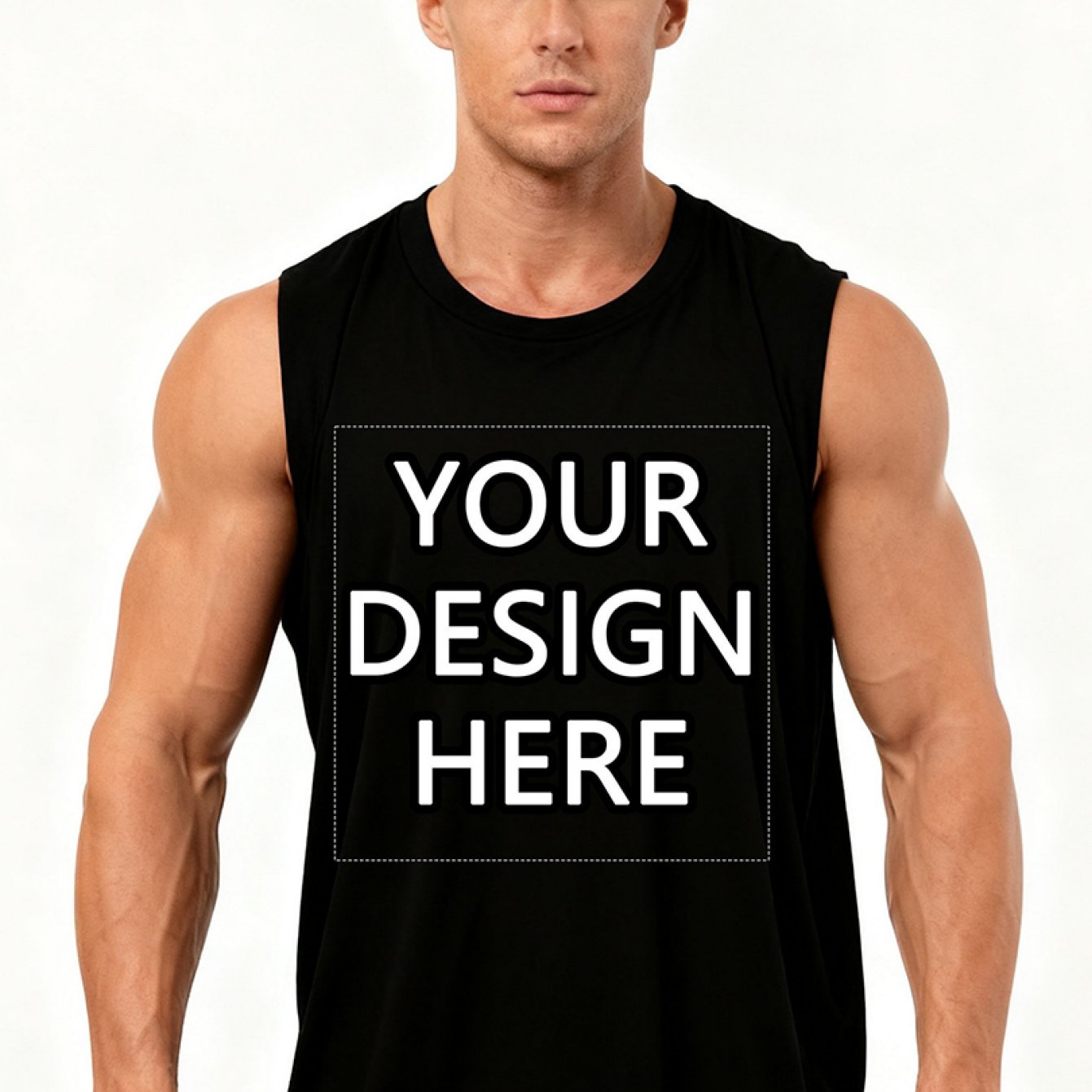 TEMU Men's Vest- Custom Front And Back Printed, Sleeveless Fitness Shirt, Outdoor - Breathable Crew Neck Summer T-shirt, Machine Washable-