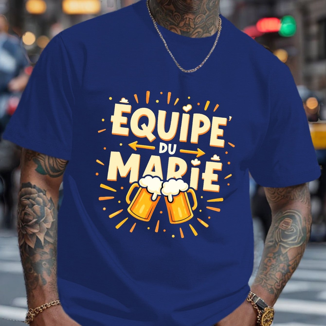 TEMU Chemise Homme " du " pour Fête de Mariage - T-Shirt Léger à Col Rond avec Imprimé et , Coupe Confortable pour Enterrement de & Équipe du
