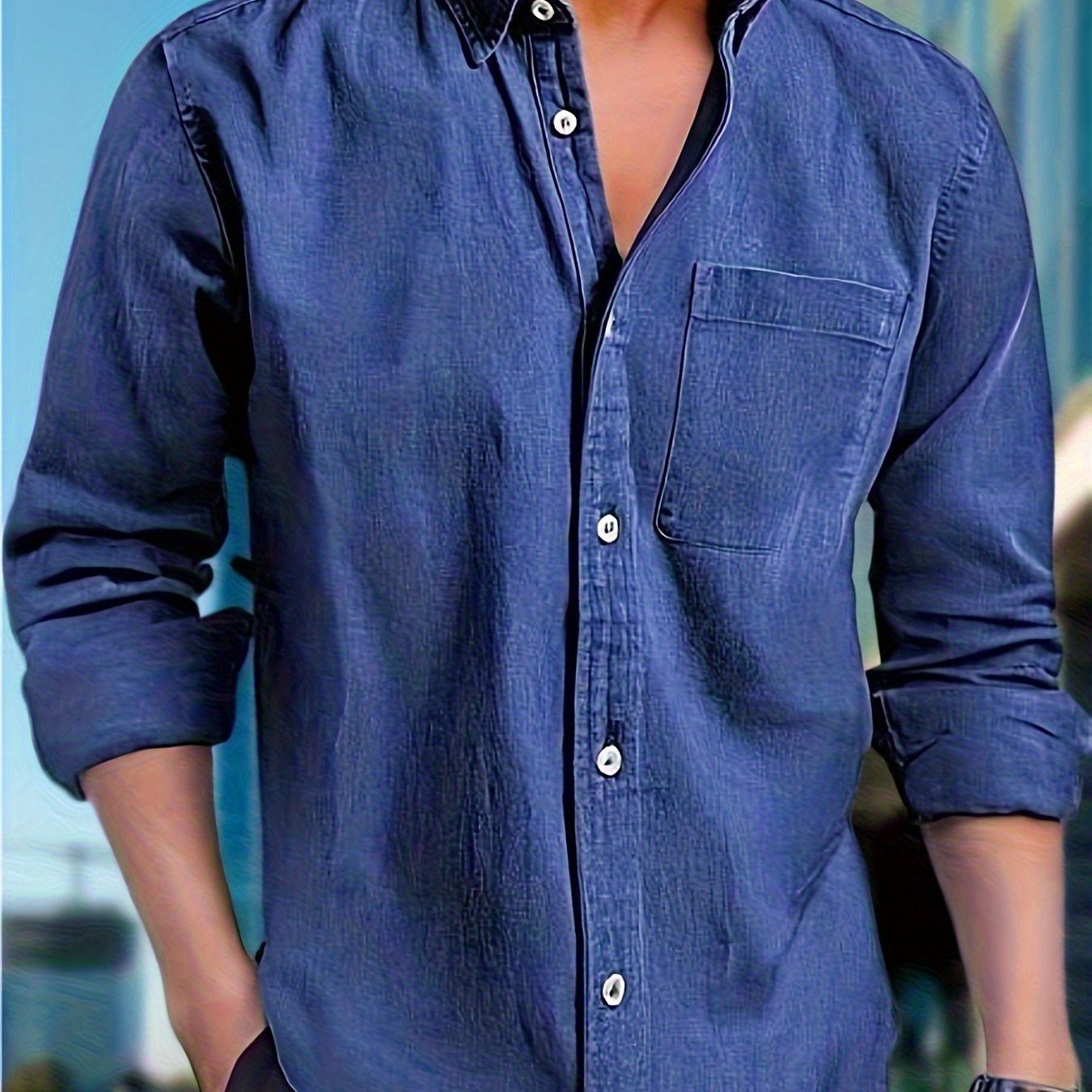 TEMU Men's Fashion Lapel Loose Fit Long Sleeve Shirt - Casual Business Button, Fabric, Suitable For Office / Daily / City Wear, Classic Single ,