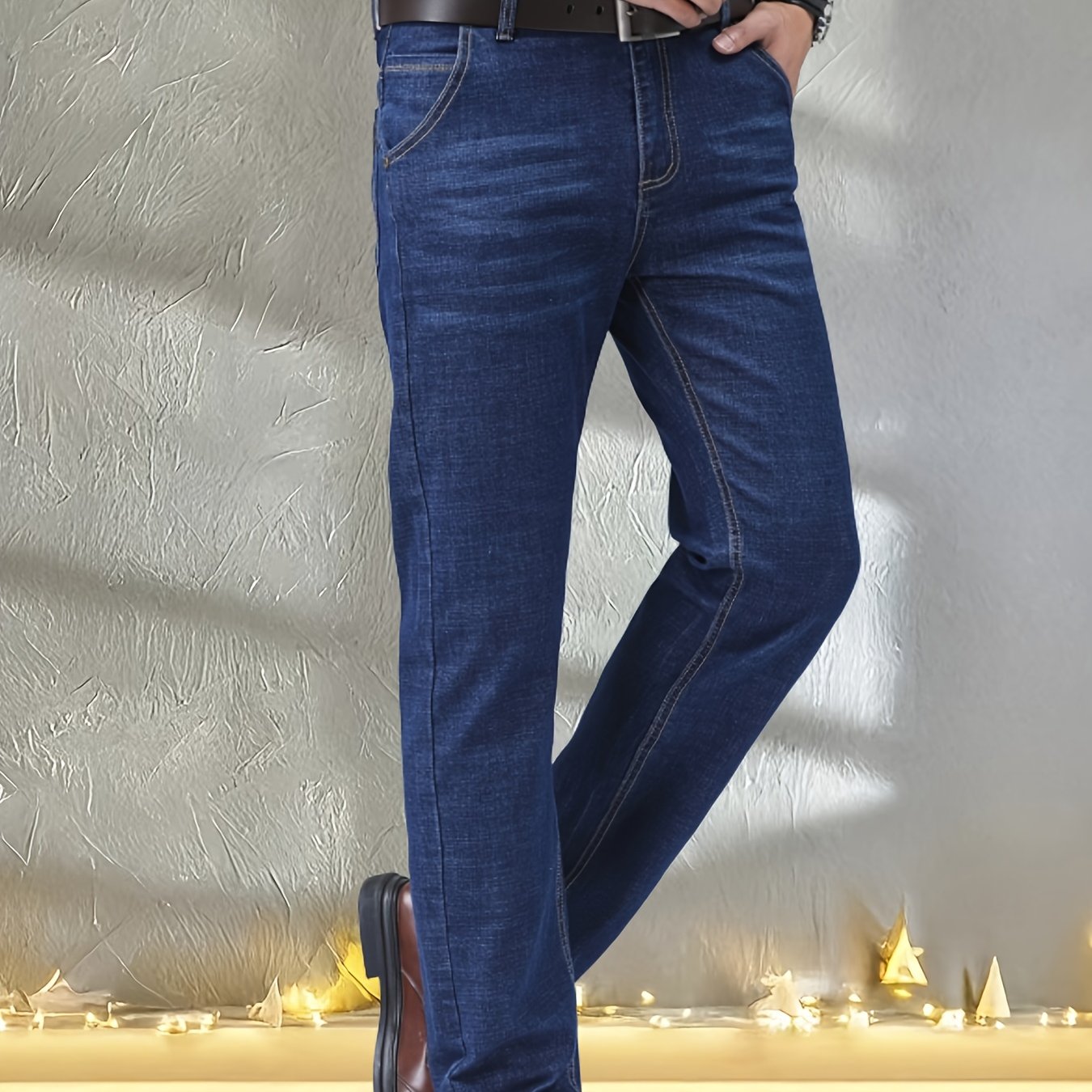 Men's Straight-leg Loose-fit Stretch Jeans, Plus Size Casual Long Pants