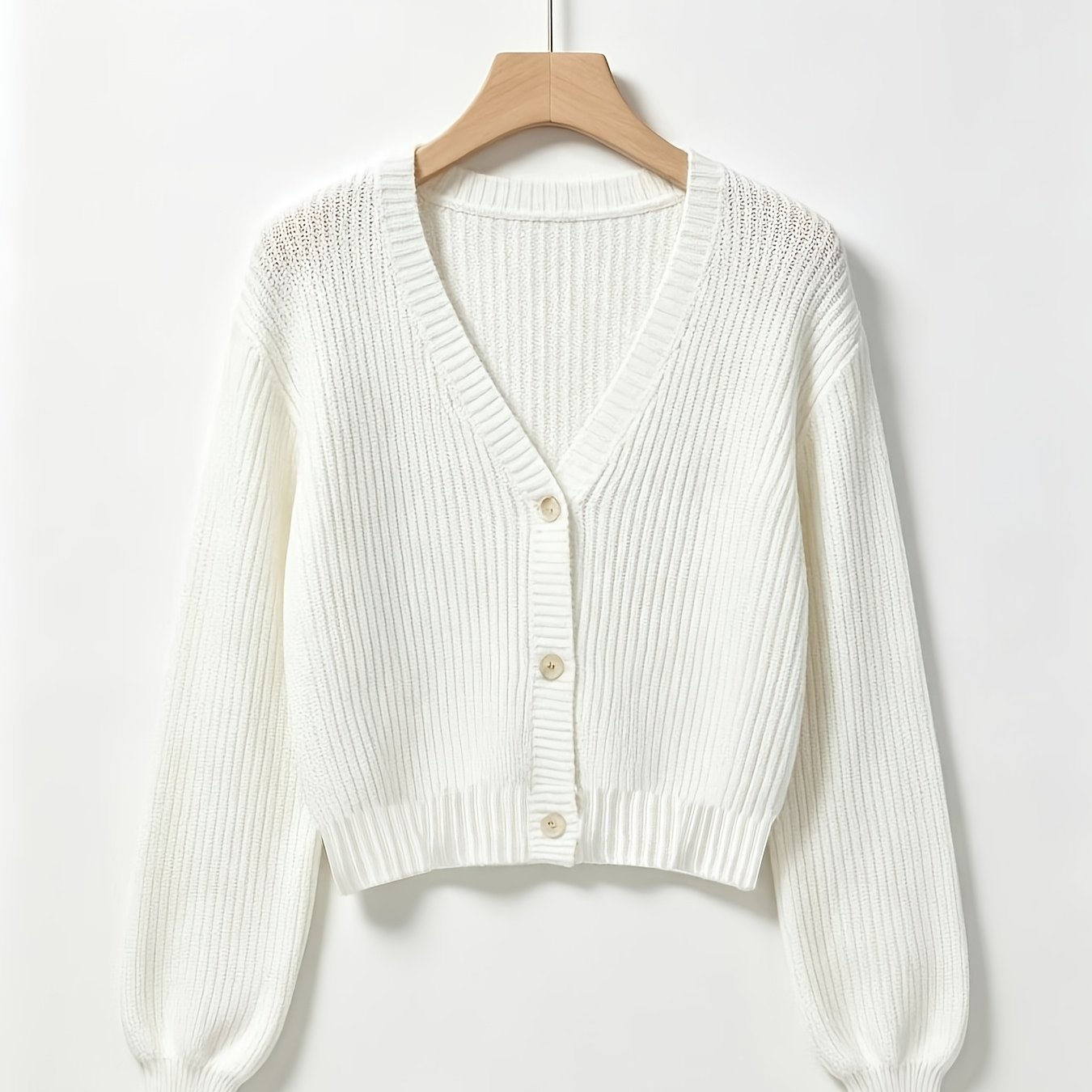 Image of Elegant Women'-shoulder Cardigan - A Soft, Non-stretch Button-up Sweater, Perfect For Layering In Autumn And Winter, Featuring Contrasting Button Design.