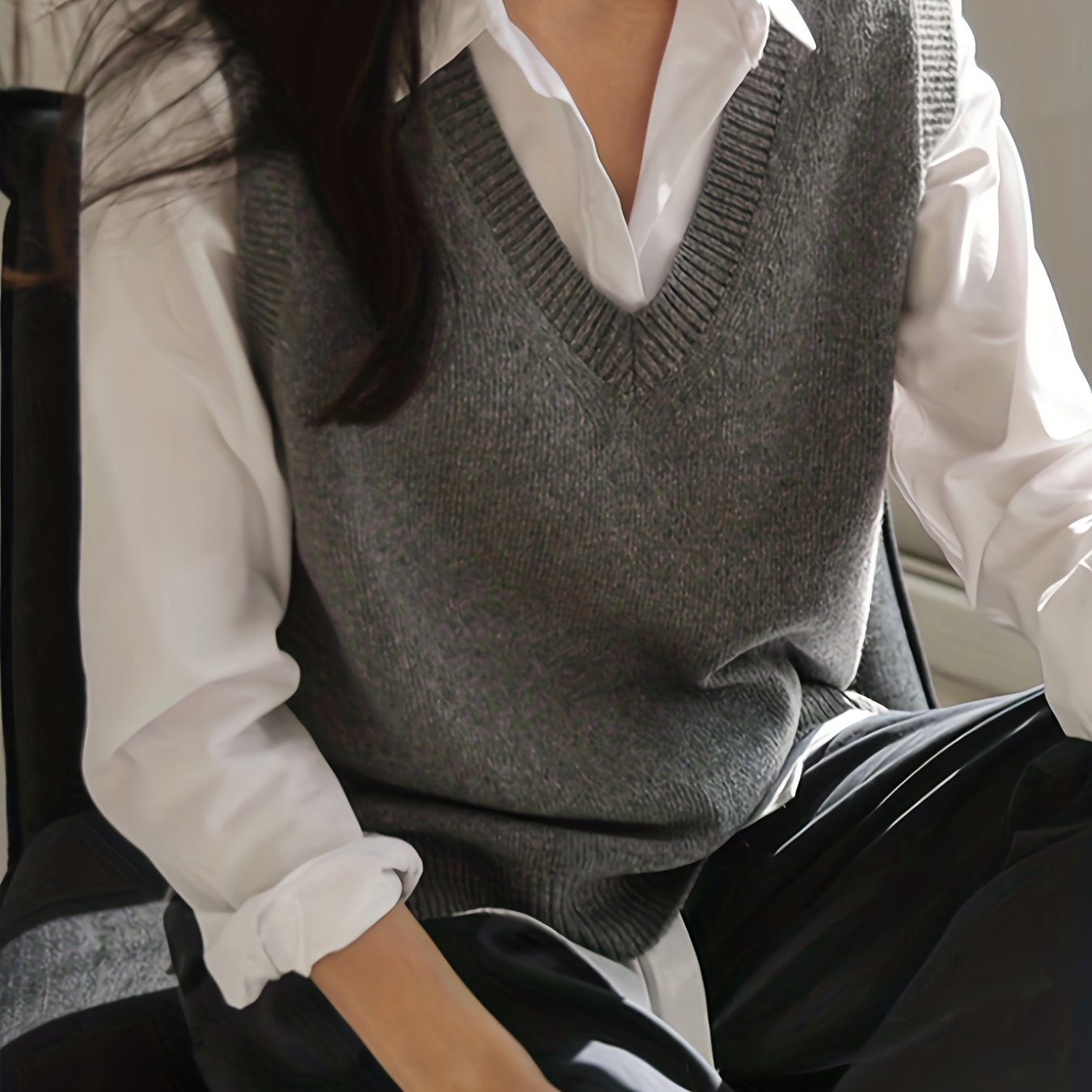 TEMU A Solid V-neck Sweater Vest For Ladies Without A Shirt