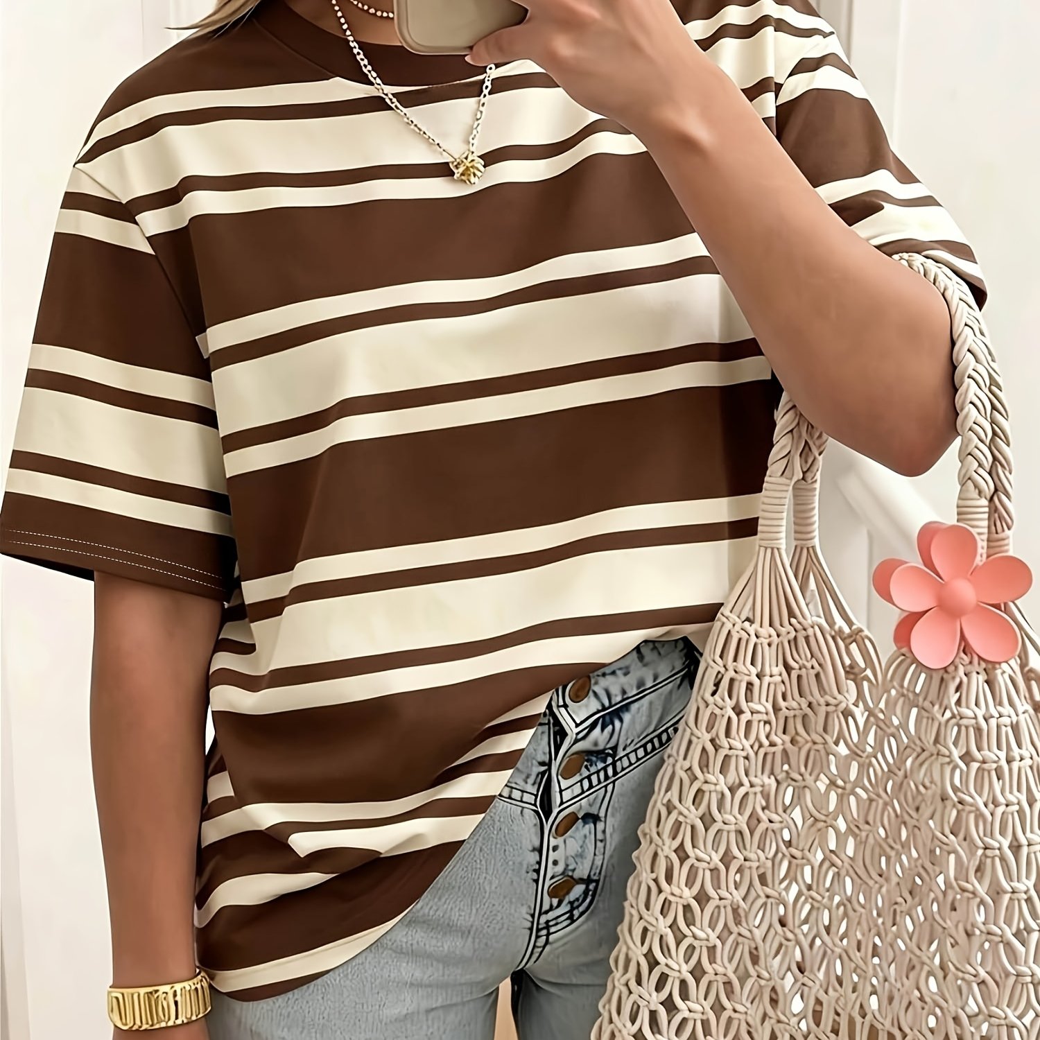 TEMU Plus Size - [printed Design-not Textured-2d Printing] Machine Washable, , Vintage Polka Dot Round Neck Casual, Elegant Polka Dot For Women,