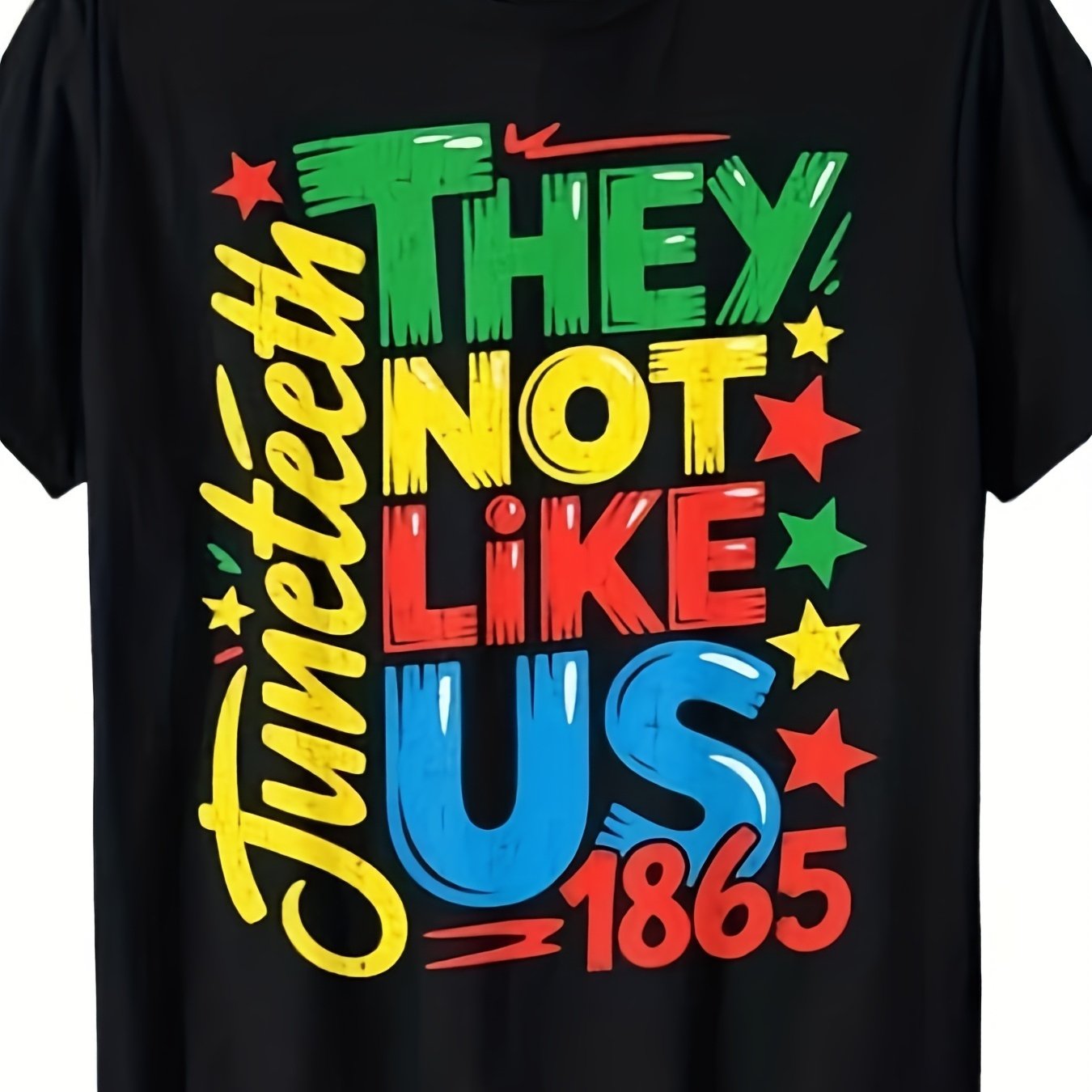TEMU Men's Juneteenth 1865 Black History Month T-shirt Featuring A Vibrant Retro Design With The Slogan ' Not '. This Comfortable Round Neck Top Is