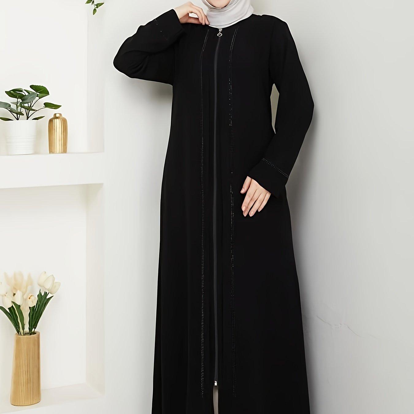 TEMU Bata elegante musulmana de Medio con cremallera y diamantes de 8376