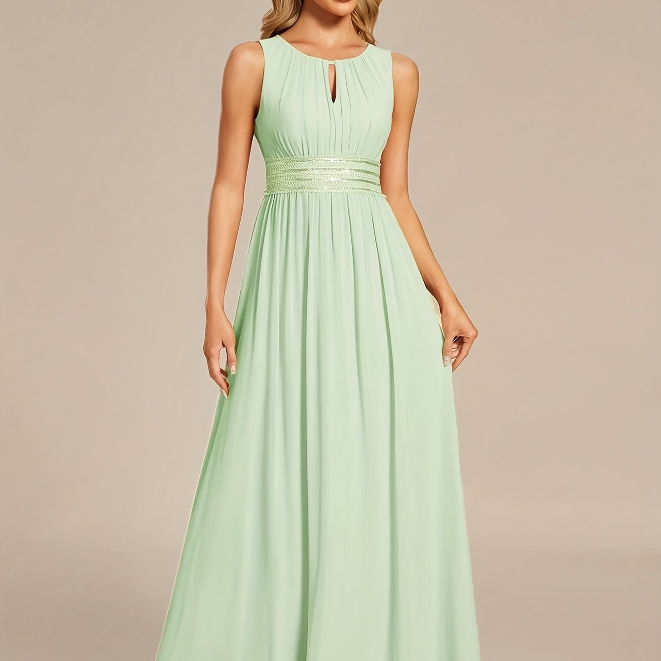 Image of Women's Elegant Romantic Christmas Waist-wrapped Green Bridesmaid Dress Semi-formal Gown
