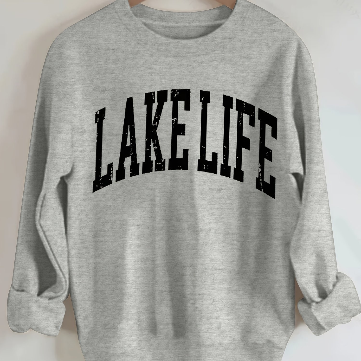 TEMU Letter Printed Round Neck Women's Casual Long Sleeve Long Sleeve Sweatshirt