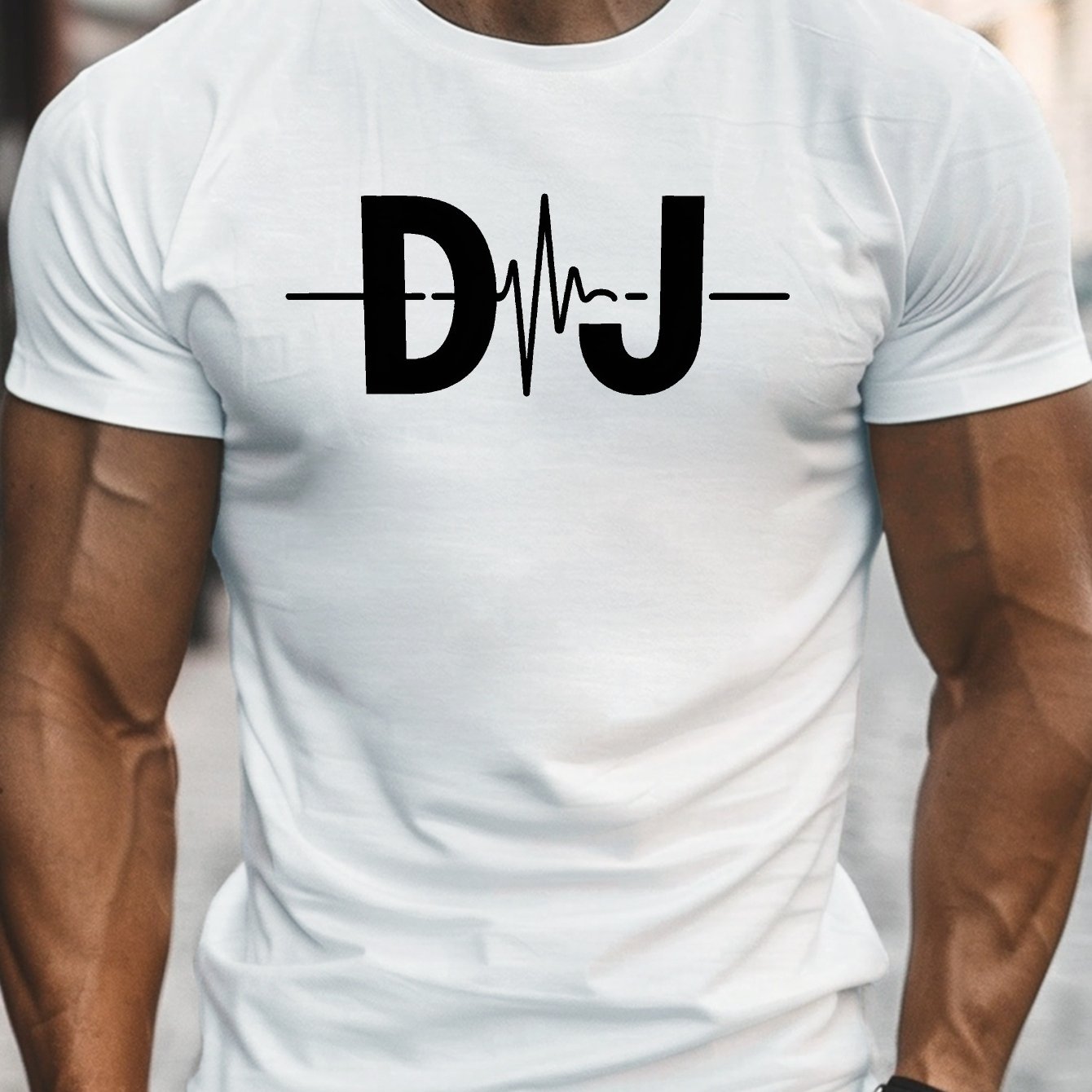 TEMU Men's Summer Casual T-shirt - 'dj' & Ecg Pattern Short Sleeve Crew Neck LightweightÂ versatile Tees As Gift