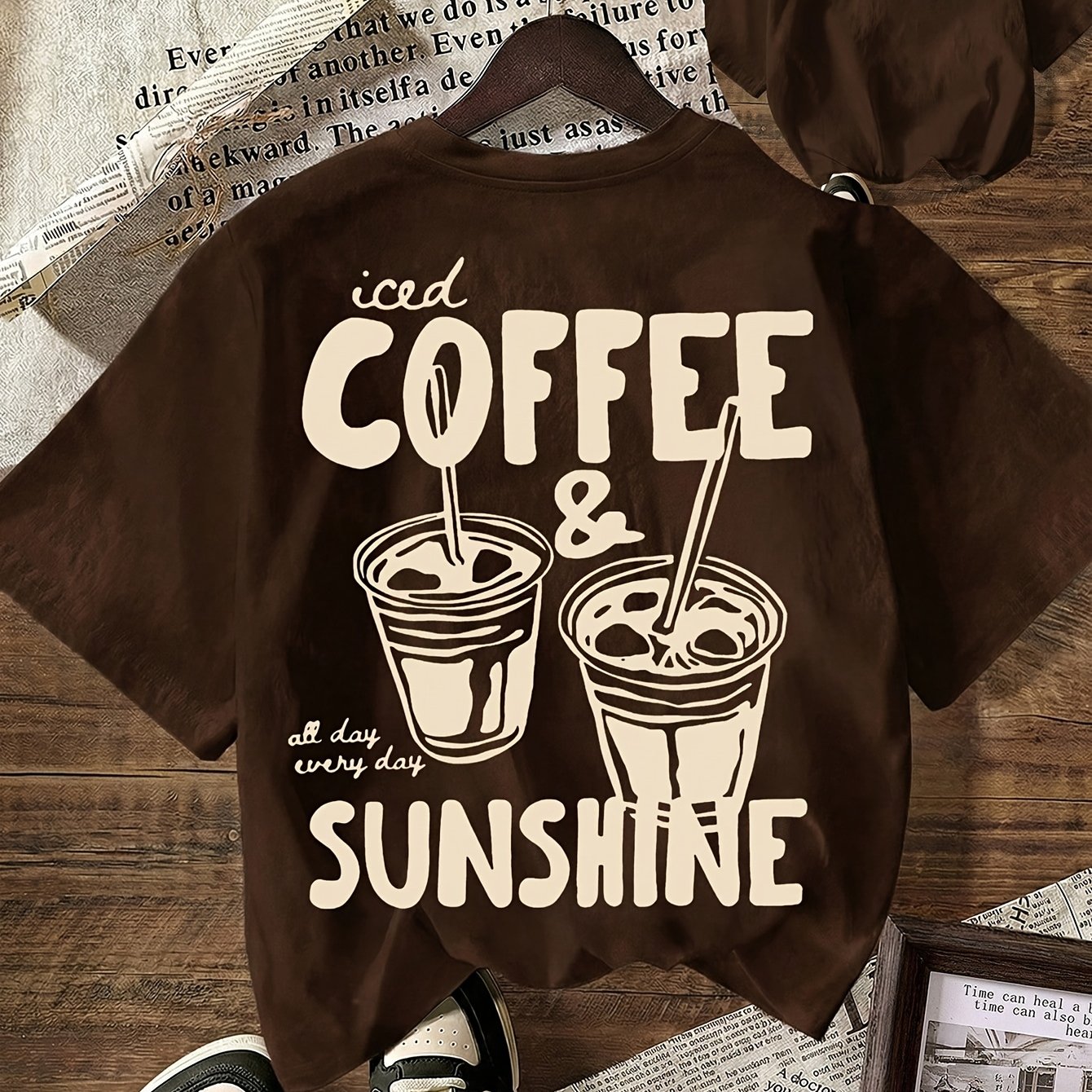 TEMU Coffee Club Graphic T-shirt Summer Outfit For Women Vacation Outfits Beach Outfits For Women, Women's Casual Round Neck Short Sleeve T-shirt