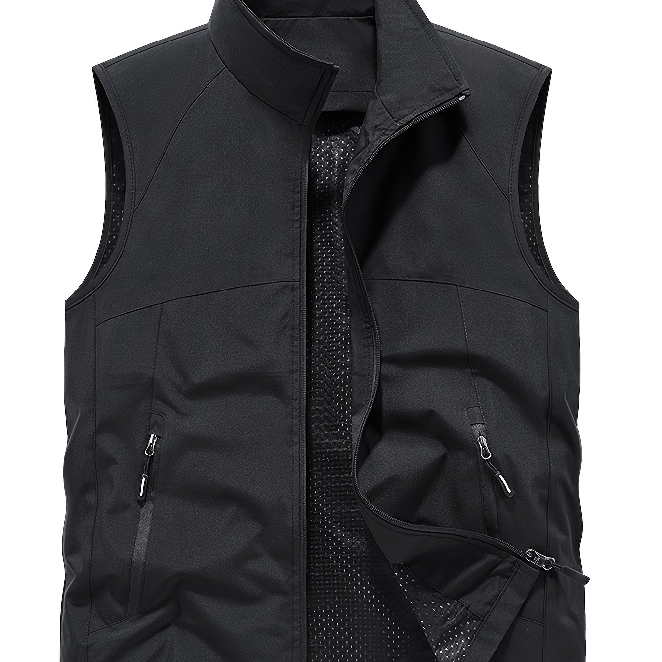TEMU Spring/autumn 's Mesh Breathable Stand-collar Vest, Outdoor Casual Sleeveless Jacket With Multiple Pockets And Quick-dry Fishing Gilet