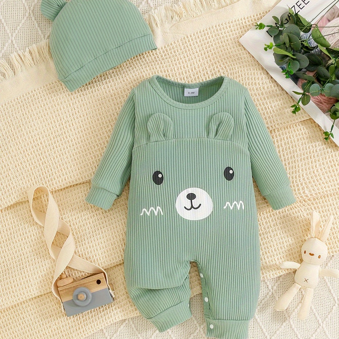 Image of Cute 3d Bear Bodysuit For Kids With Comfortable Hat, Perfect For Outdoor,boys And Girls Clothes, Perfect For Outdoor