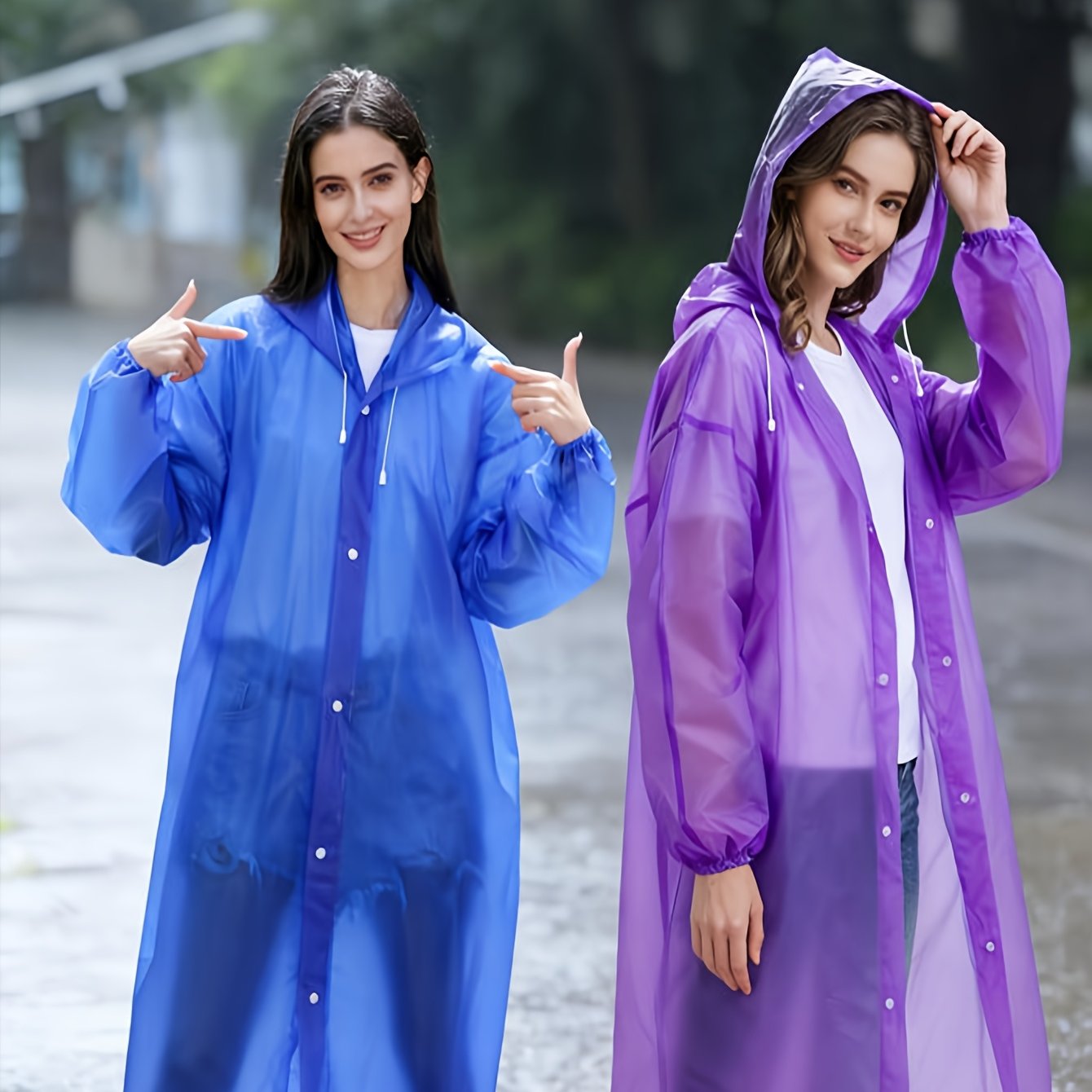 E-shop 2-teiliger Regenmantel-Set für Erwachsene in Lila & Blau für Outdoor-Sport, schwarz-lila Regenmantel-Set, winddichter & hochwertiger EVA-dicker
