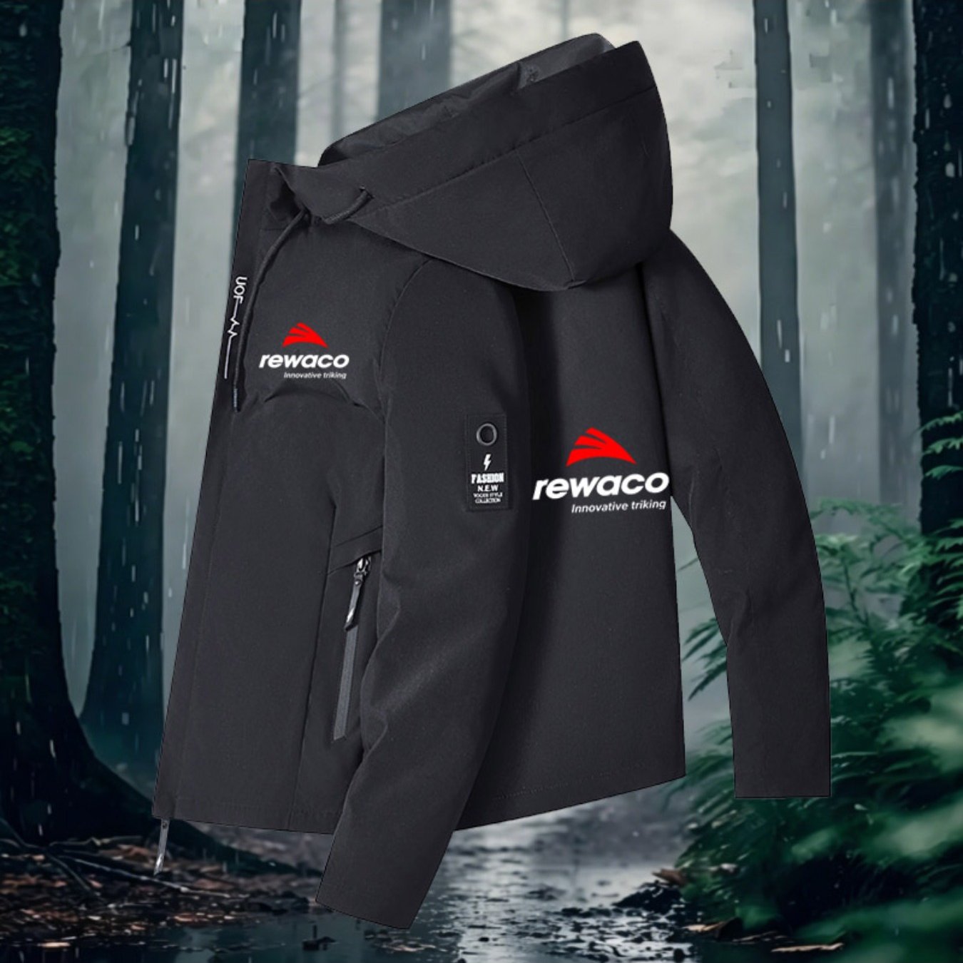 TEMU Logo-printed Hooded Jacket, Full-zip Casual Hooded Outerwear, Polyester Fiber Fabric With Polyester Lining, Zippered Pockets, Machine Washable,