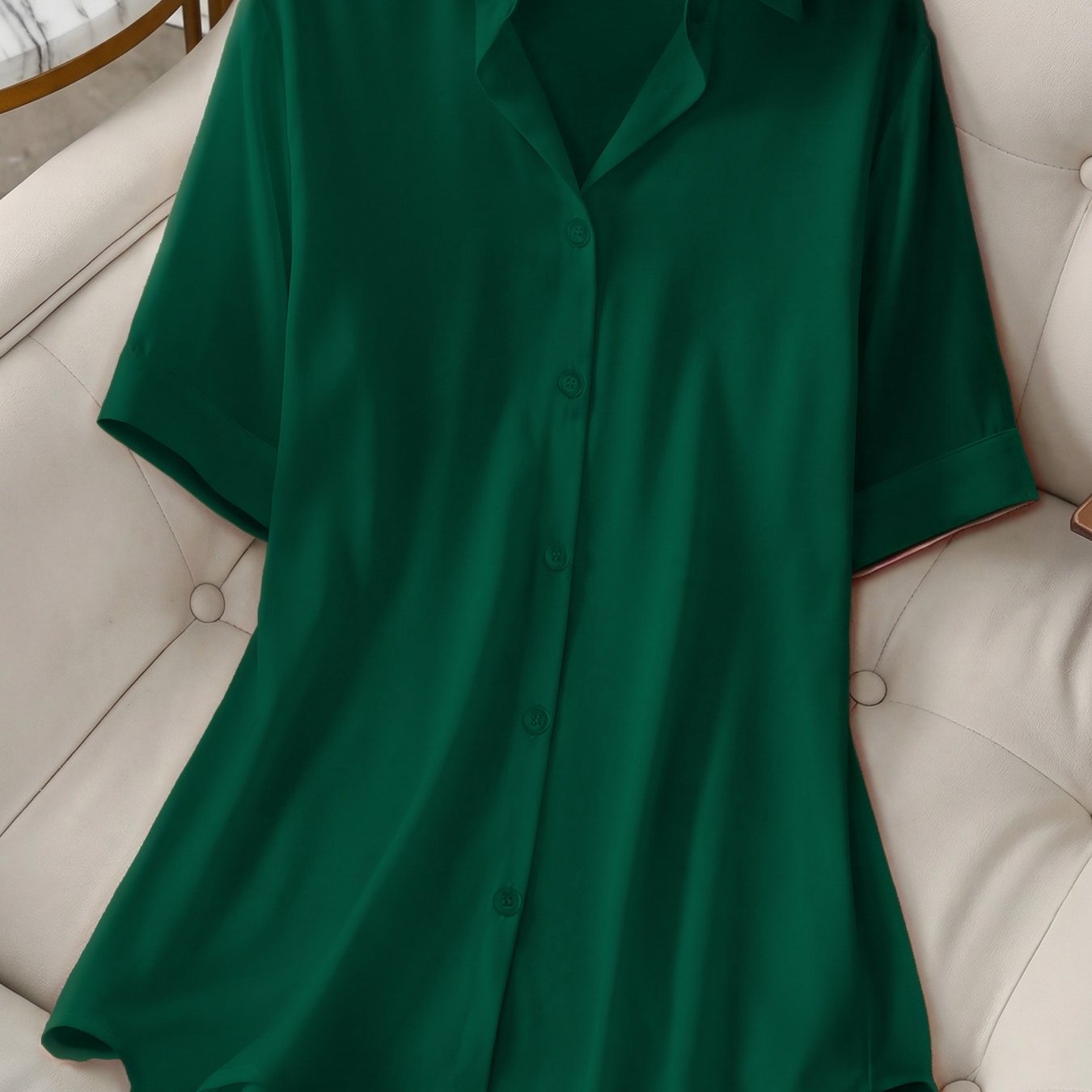 TEMU Plus Size - Summer Women' Color Short Sleeve Shirt With Lapel And Single Button Design Casual Outing Office Formal Occasion Shirt