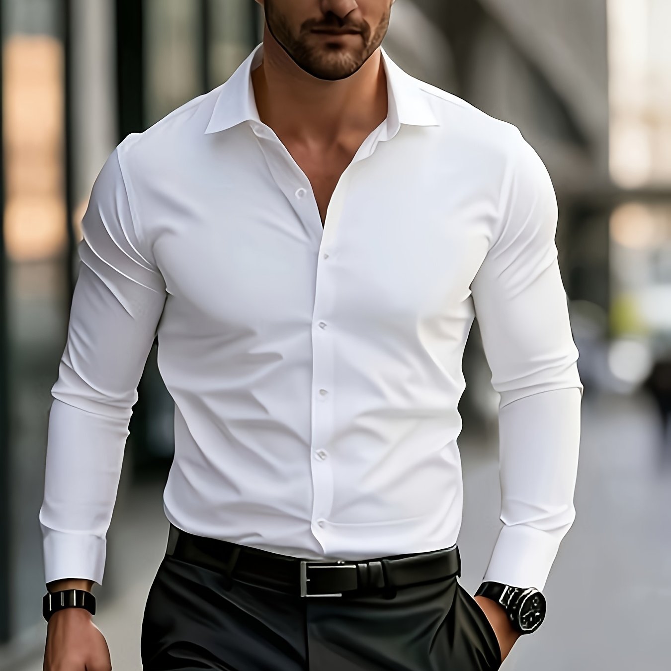 TEMU Men's Casual Business Versatile Long Sleeve Shirt, Solid Color