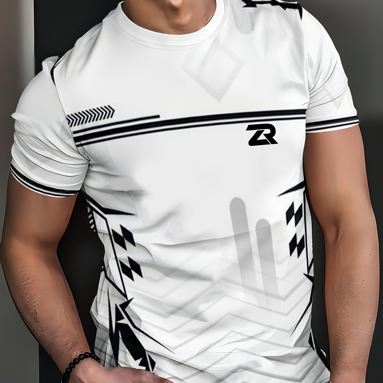TEMU [printed Design - Non-textured] Plus Size Men' Athletic Quick-dry Short Sleeve T-shirt, Summer Fitness Running Wear, Breathable And