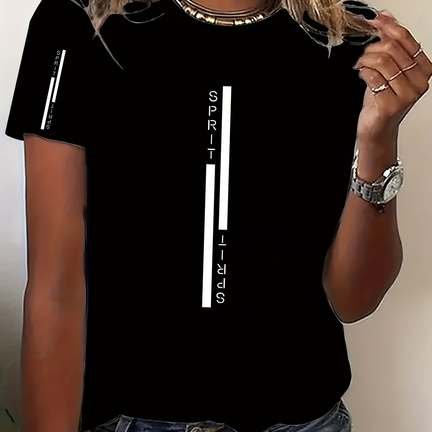 TEMU Fashionable, Trendy, And Minimalist Casual Women's Short-sleeved T-shirt - Creative Floral Print Design, Easy To Care For, For Daily Styles,