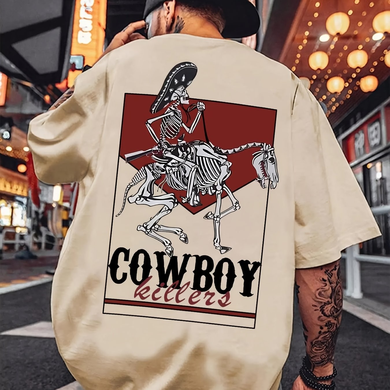 TEMU T-shirt pour homme à coupe régulière avec imprimé crâne de dinosaure et vache, T-shirt d'été à manches courtes et col ras du cou, Vêtement de