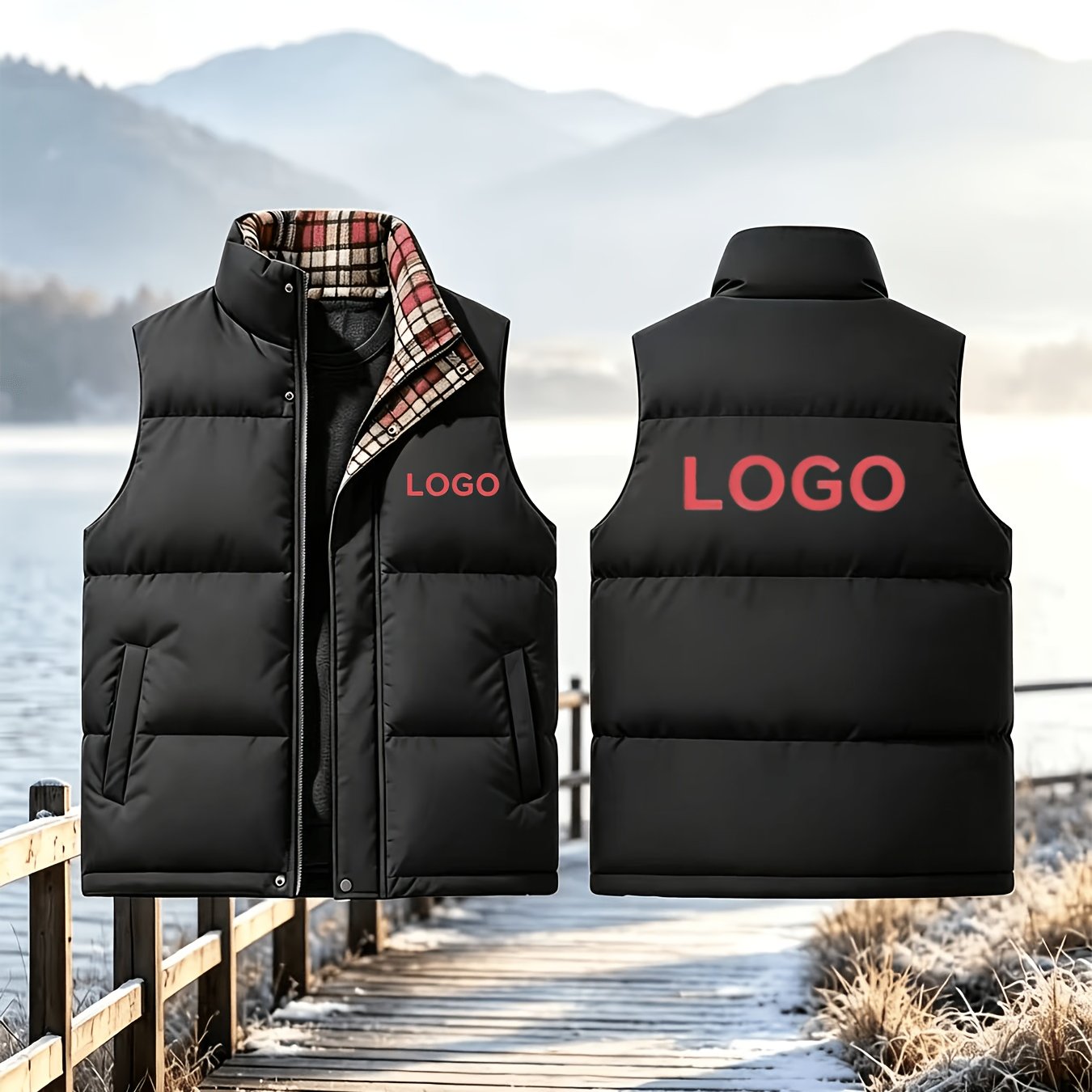 TEMU Front And Back Large Logo Custom Vest, Autumn Winter Collar Thickened Waistcoat, Corporate Promotion Group Print Sleeveless Jacket, Men's Gilet