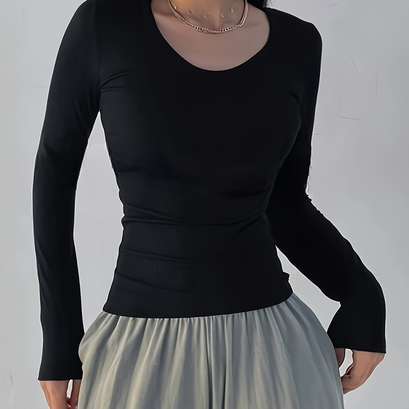Spring/summer New Solid Color Round Neck Versatile Ribbed Stretch Fashion Base Layer Top For Women, Fitted Elastic Blouse
