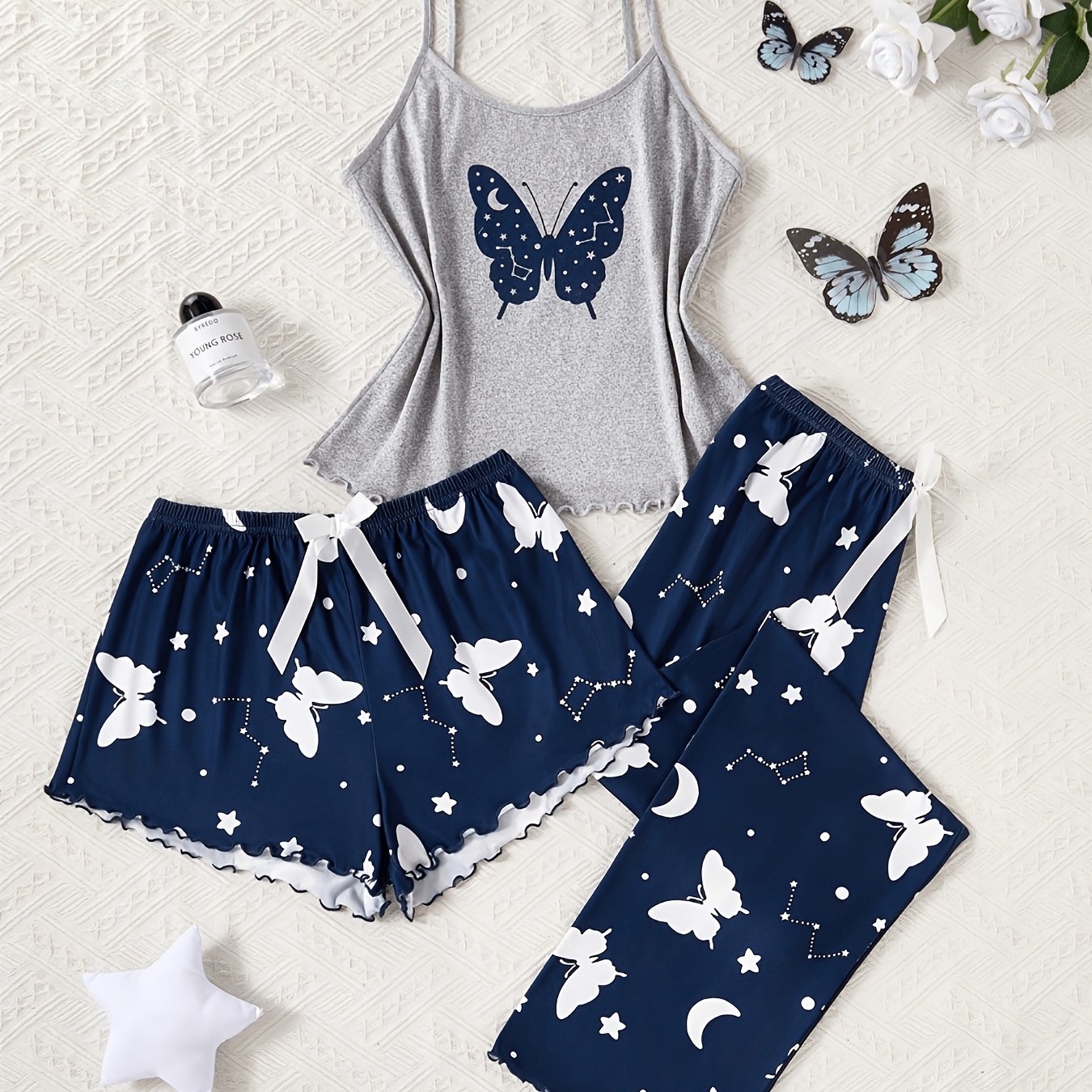 TEMU 3pcs Women & Print Pajama Set 3pcs Pajama Set Print Pajama Set Women Pajama Set Cute Sleep Set Summer Sleepwear Set