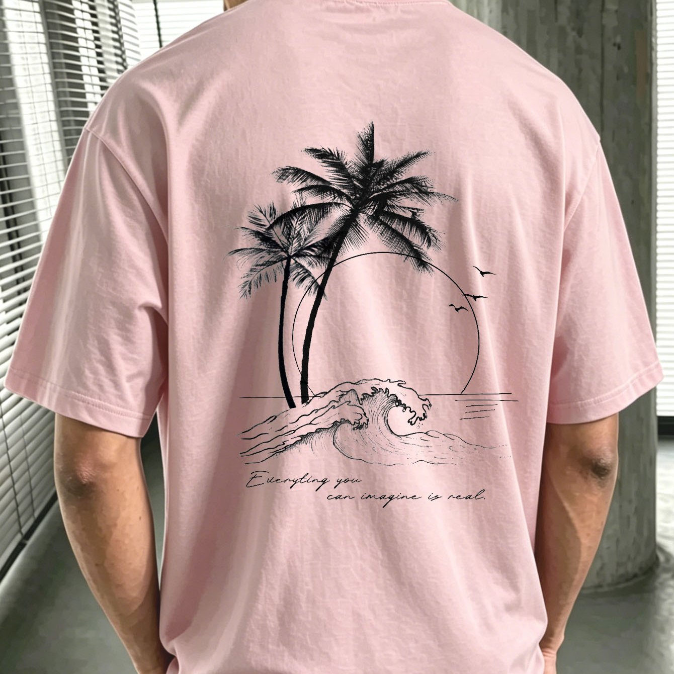 Men's Oversized T-shirt Summer Palm Tree Tropical Beach Drop Shoulder Casual Streetwear Back Graphic Tee