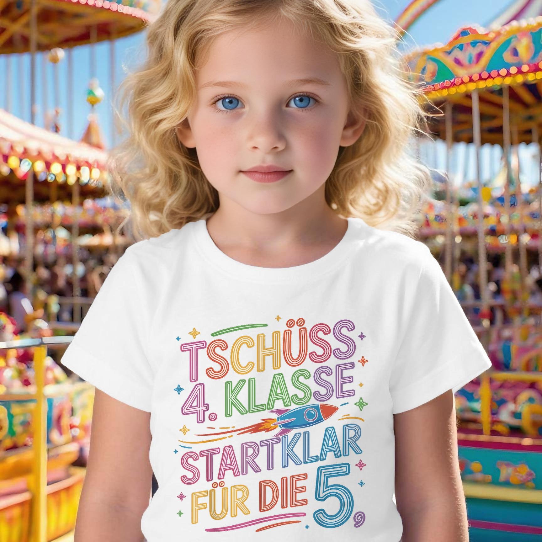 E-shop Abschluss-T-Shirt für Grundschüler - Niedliches Kawaii-Design in Deutsch mit der Zahl 5 Diplomdruck - Geeignet für Kinder ab