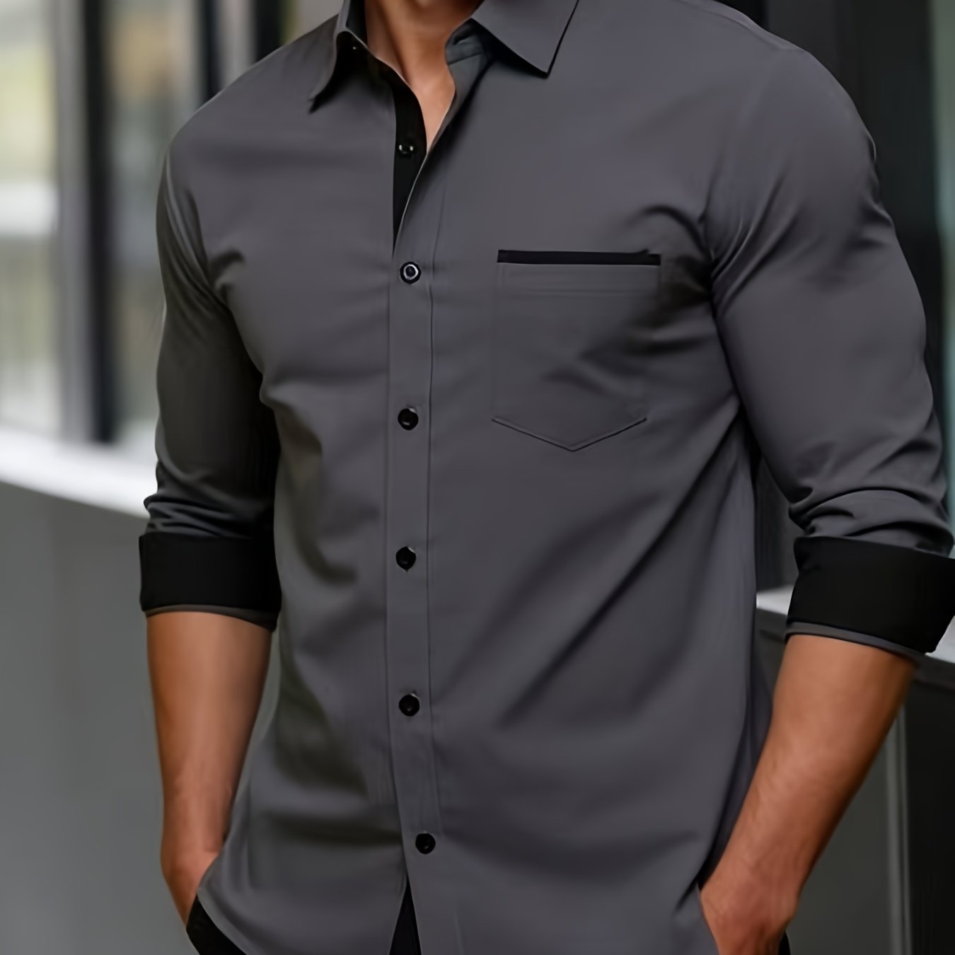 TEMU Black And Gray Color- Formal Shirt, Smart Casual