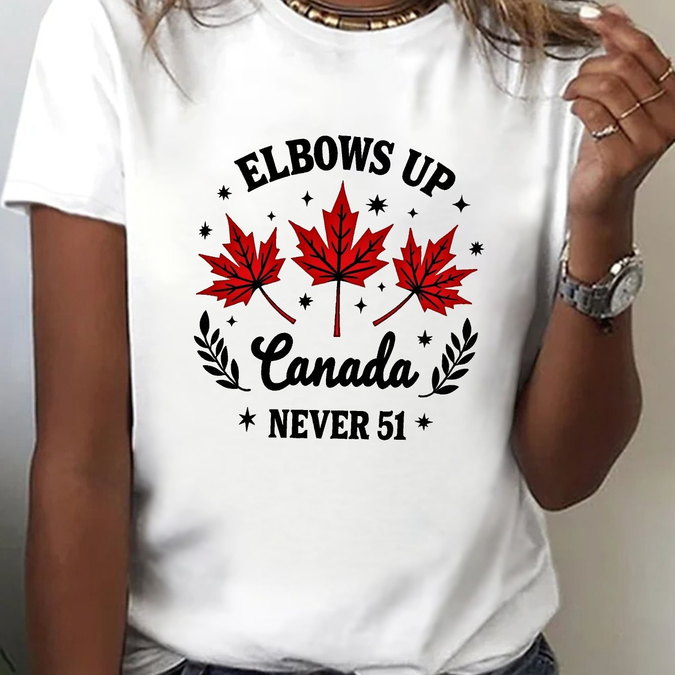 TEMU T-shirt Canada avec imprimé feuilles d'érable rouges, haut décontracté à manches courtes et col ras du cou pour l'été et , vêtements pour femme
