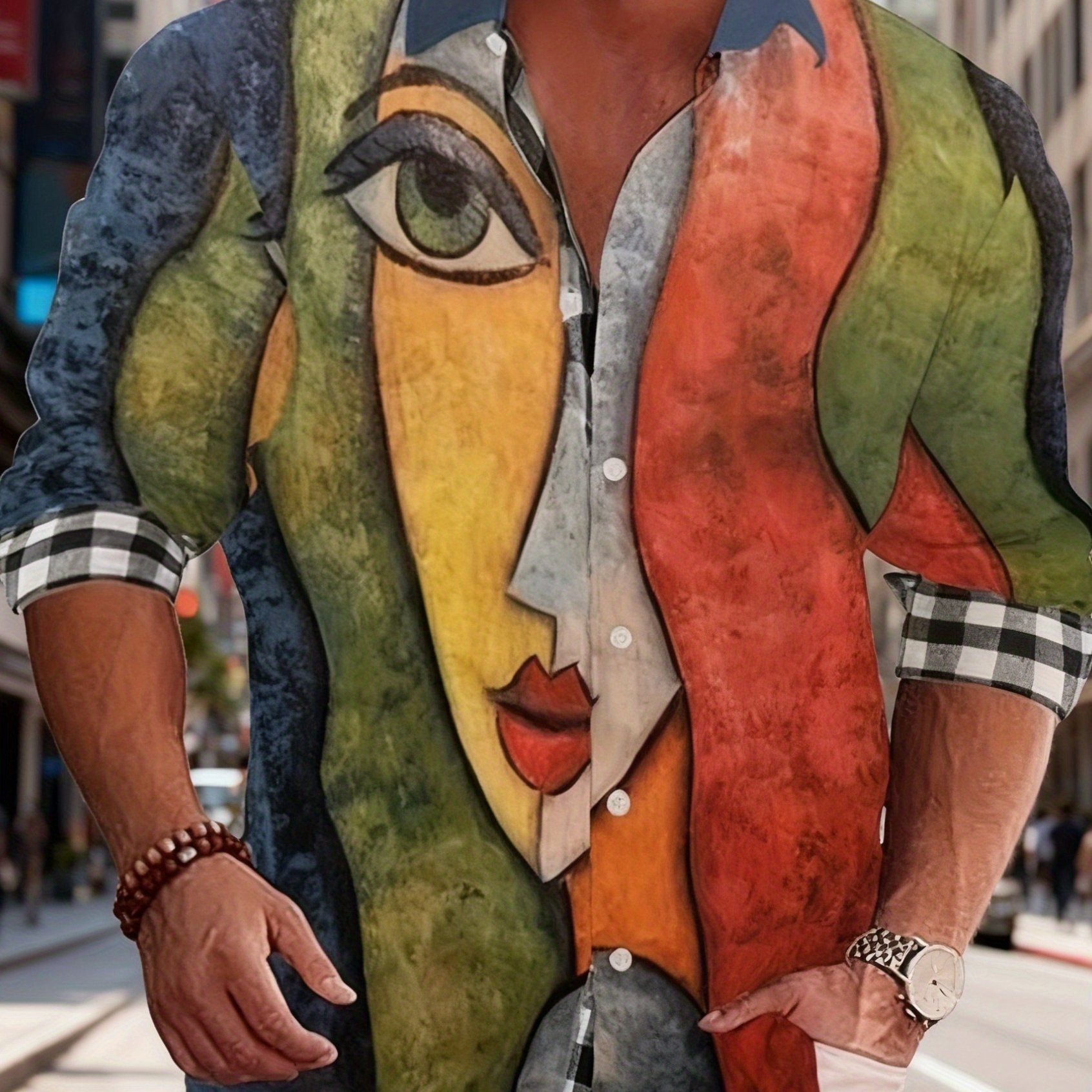 Spring/autumn 2025 New Irregular Line Pattern Fashion Men's Versatile Light Luxury Trend Long-sleeve Shirt