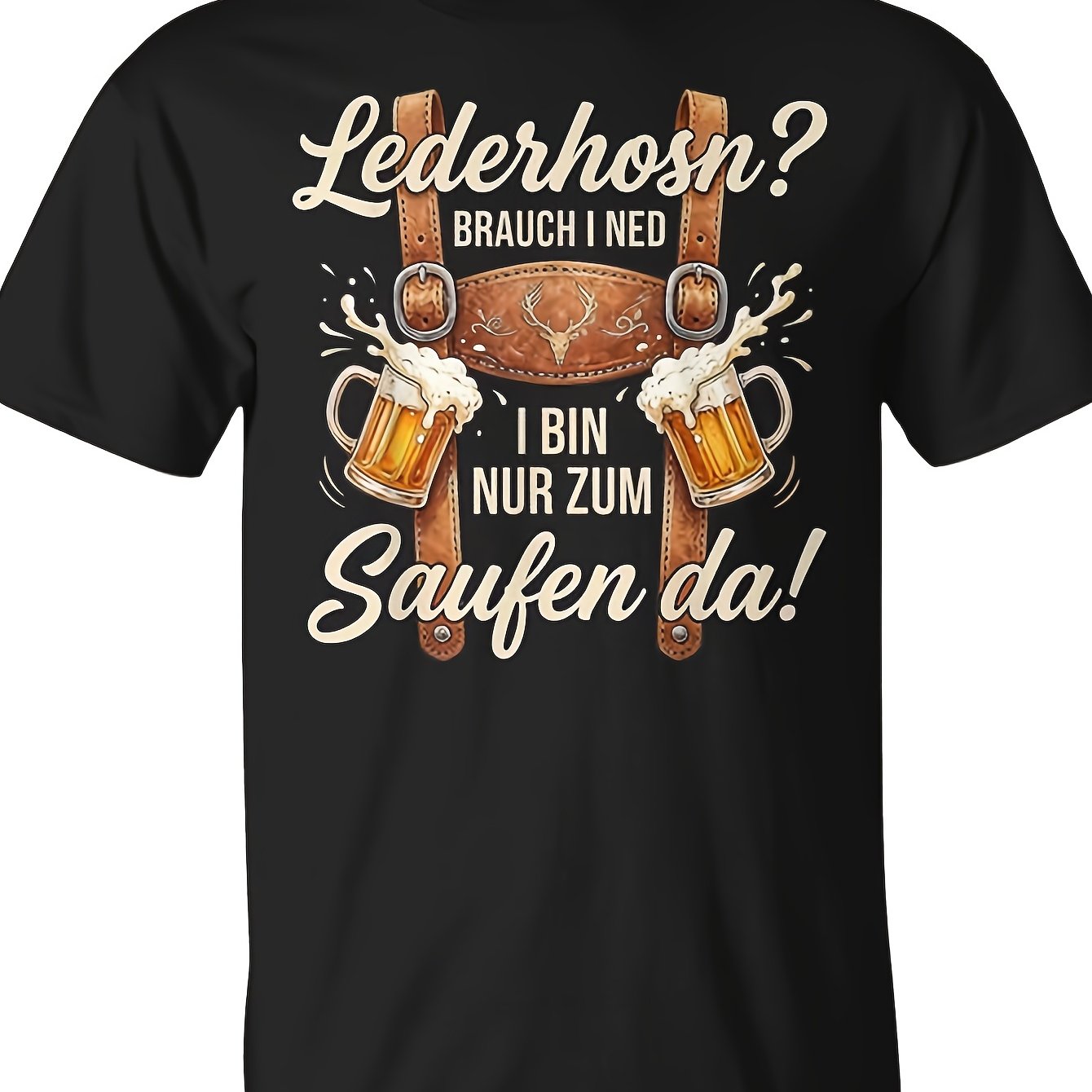 Men' Oktoberfest T-shirt - Traditional Print Short Sleeve Crew Neck Tee, Festival Apparel Suitable For Themed Parties, Casual Wear & Oktoberfest