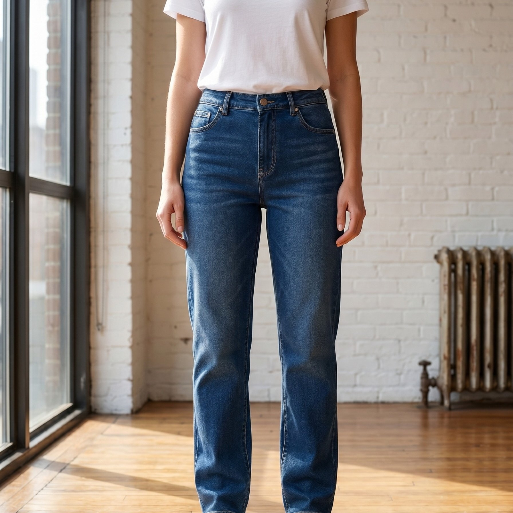 TEMU Astrodenim Women's High Waisted Straight Leg Jeans - Tummy Control Tummy Control Denim Pants With Stretch, Retro Wash Suitable For Work, Home &
