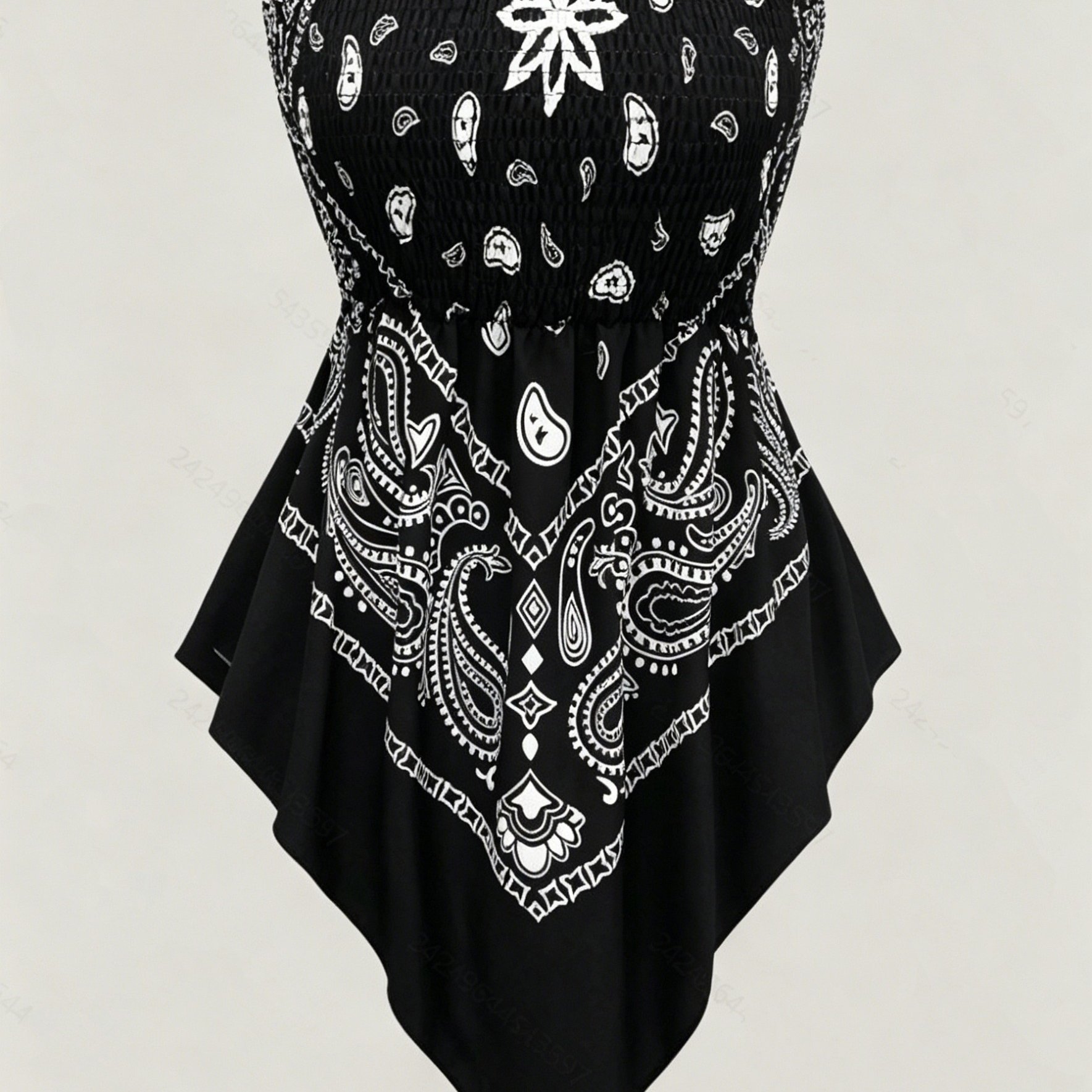 TEMU Paisley Print Bandeau Vest, Waist-cinching Triangle Hem, Street Style Short Top