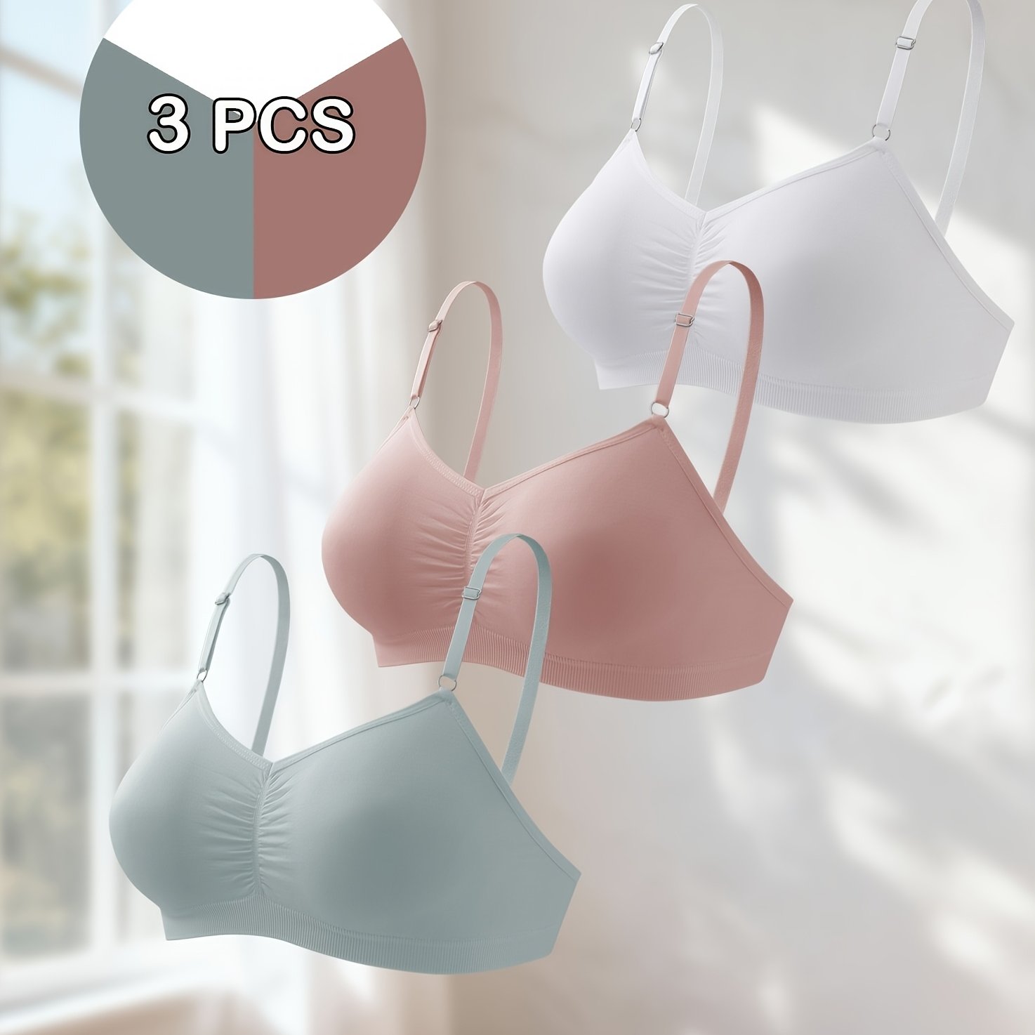 Three-pack Women' Backless Camisole Bra, Wire-free Underwear With Adjustable Straps, Comfortable Vest-style Bra